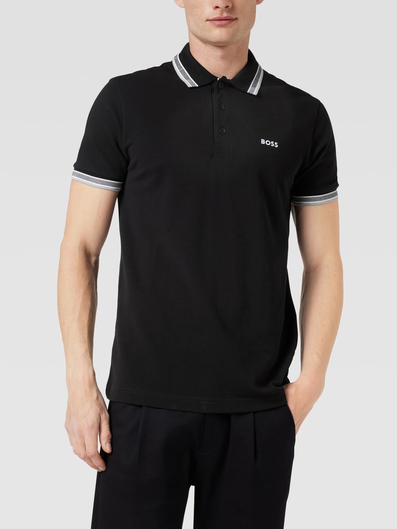 Regular Fit Poloshirt mit Label-Stitching Modell 'Paddy' in schwarz