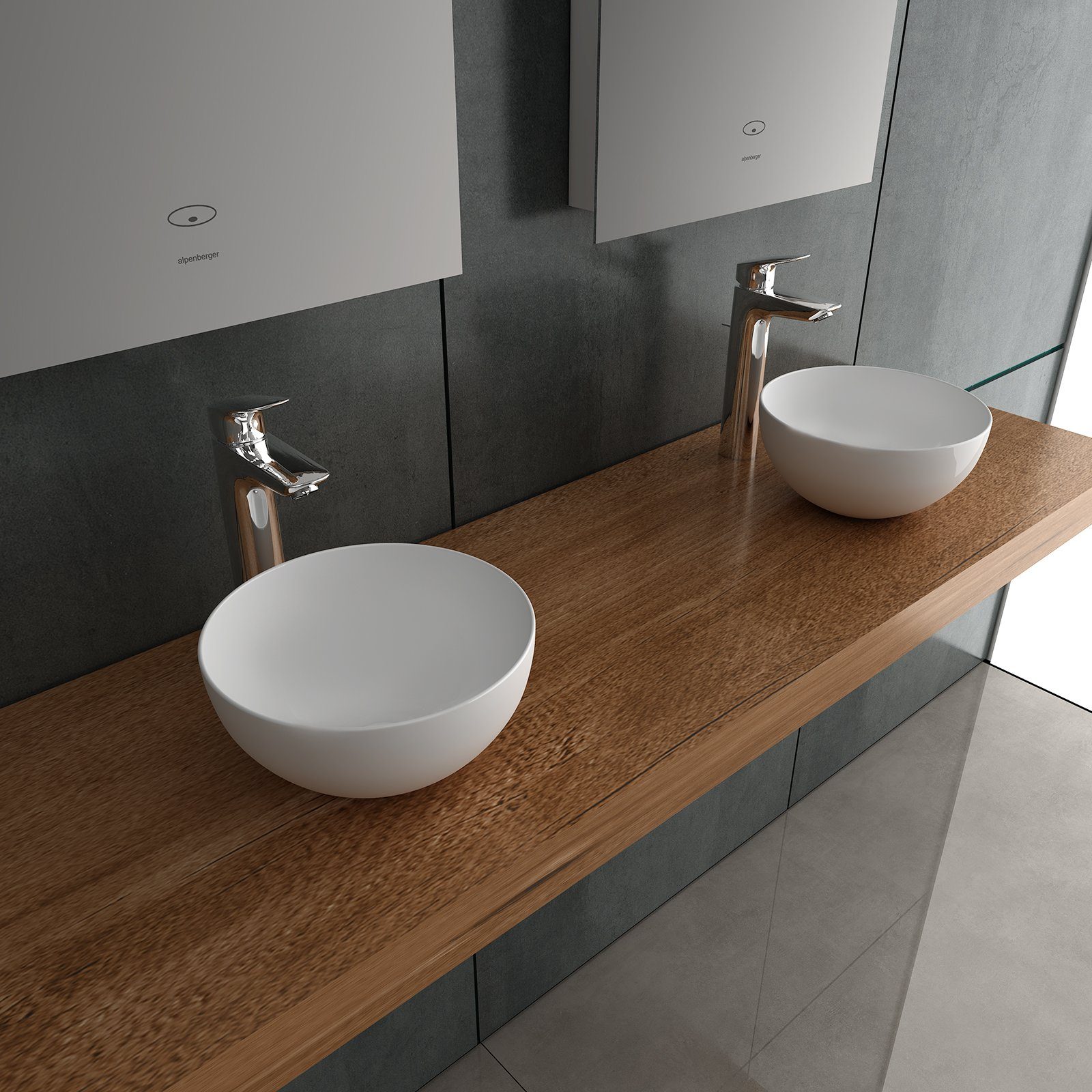 Alpenberger Waschschüssel Keramik Aufsatzwaschbecken, Waschschale ohne Hahnloch (1-tlg., Waschbecken Schüssel), hygienisches Keramik Handwaschbecken Rund mit Nano Beschichtung