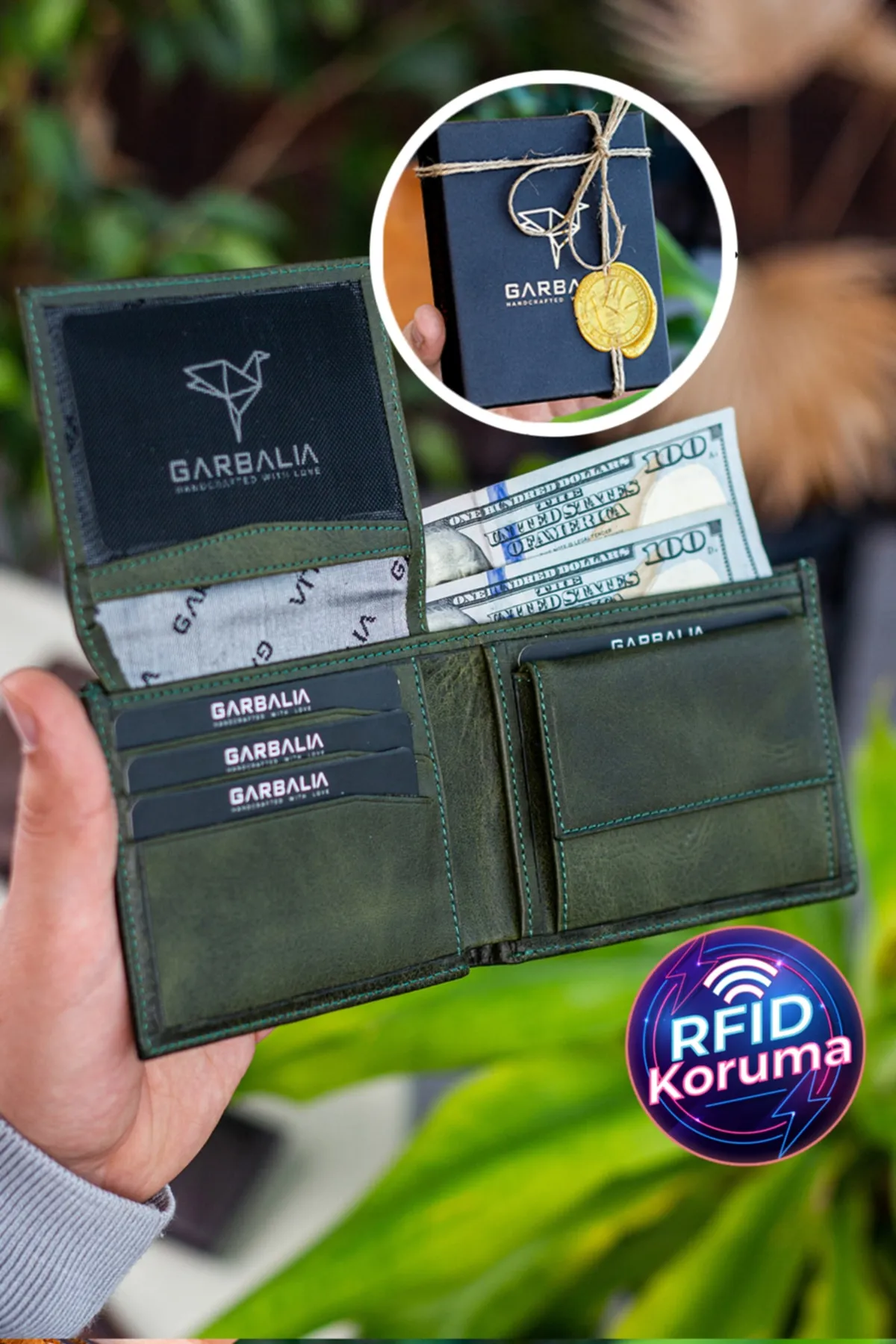 Garbalia  Jackson Echtleder-Geldbörse mit RFID-Blockierung, Crazy Green, mit Münzfach