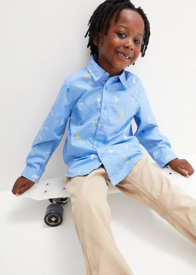 Jungen Langarmhemd bedruckt, Slim Fit