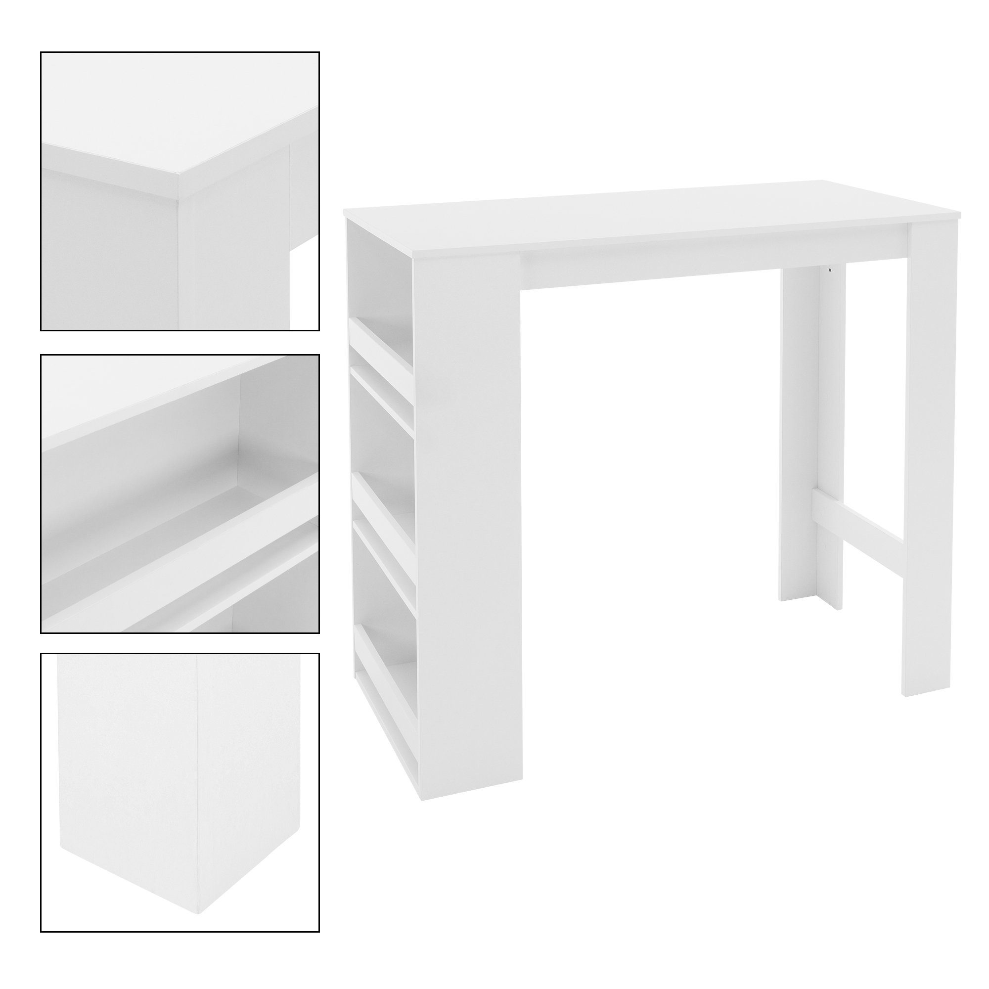 ML-DESIGN Bartisch Stehtisch Bartresen Bistrotisch Tresentisch Bartheke Küchentheke, Weiß 117x106x57cm 3-stufigem Regal viel Stauraum Modern