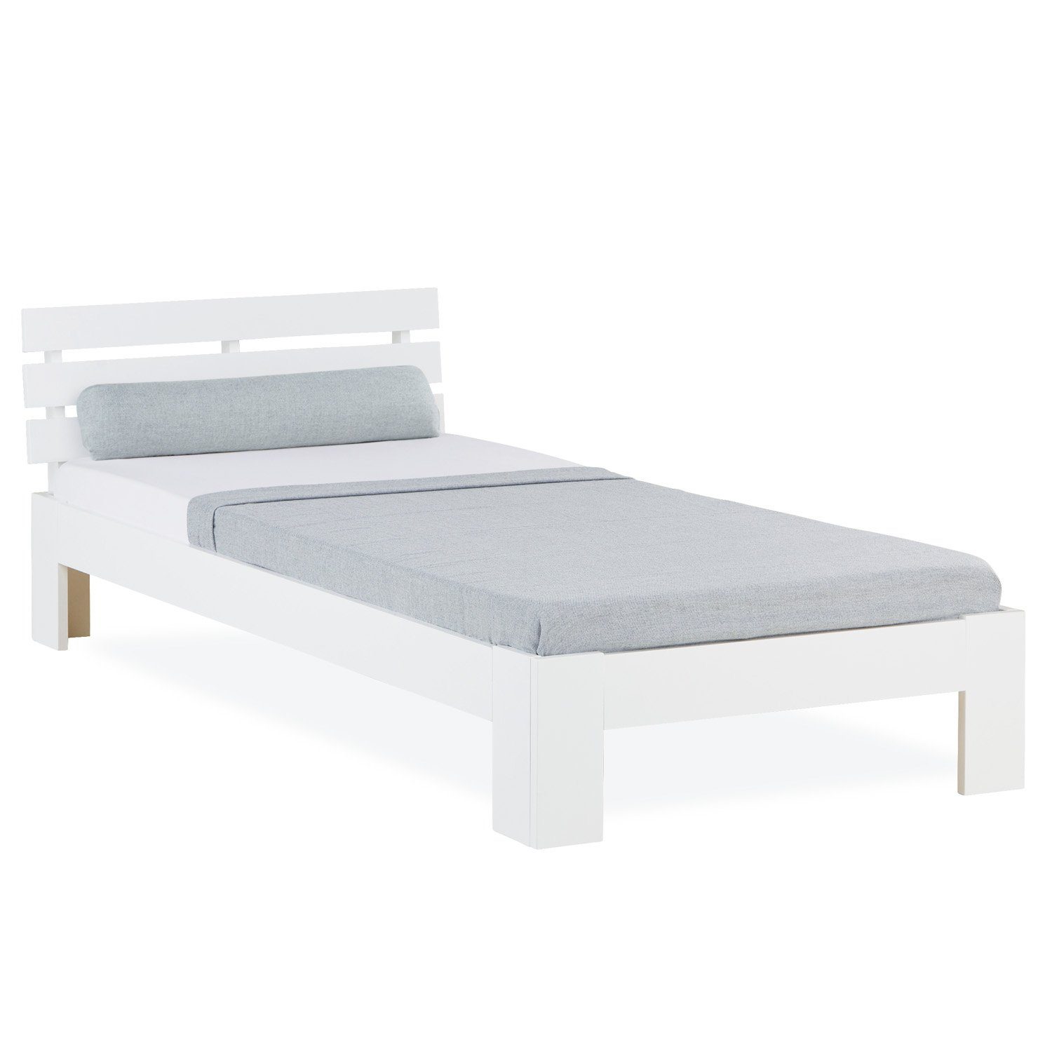 Homestyle4u Holzbett Einzelbett 90x200 Lattenrost Weiß Futonbett Bett