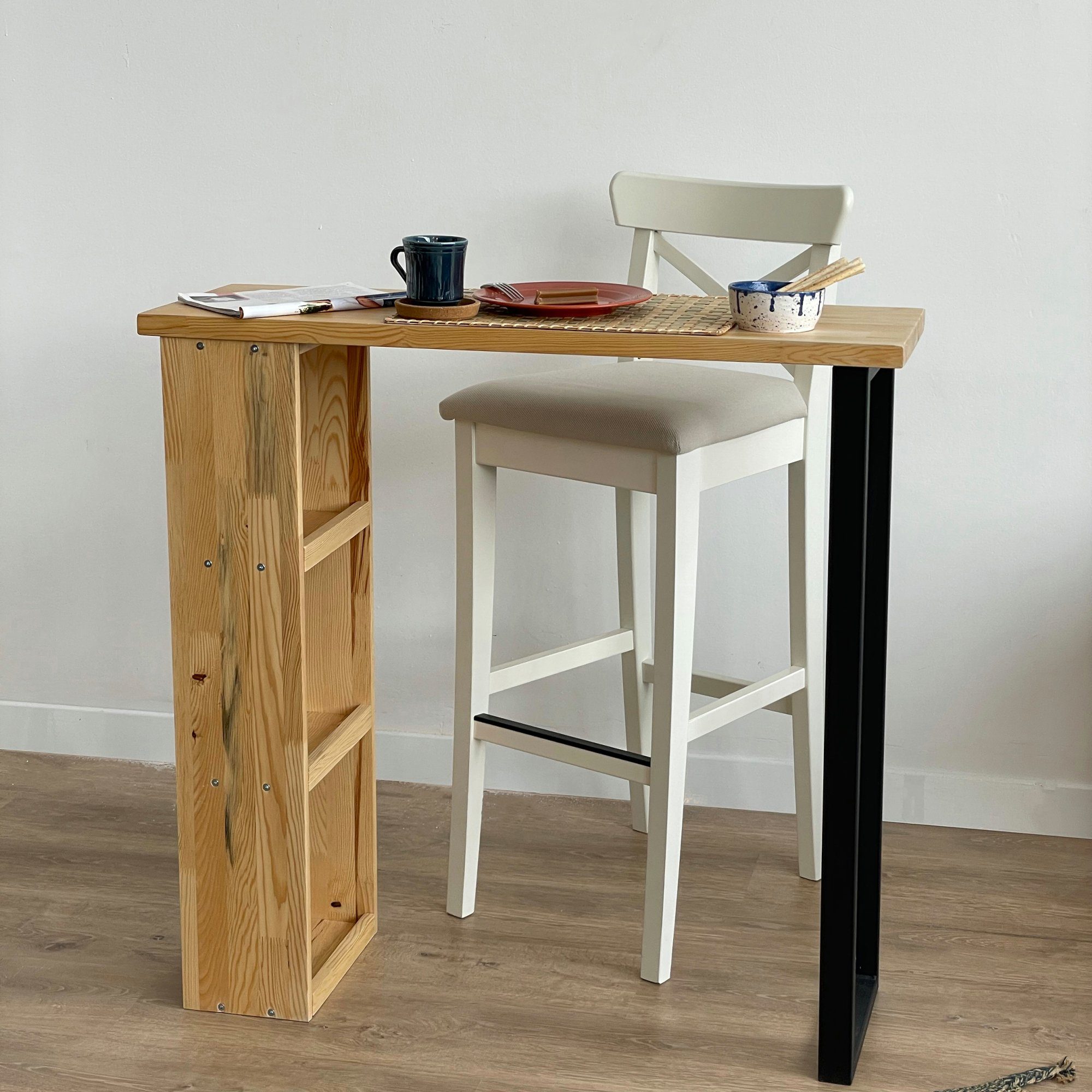 en.casa Bartisch, Nørager Esstisch Kiefernholz Metall 89,5x90x29cm Natur/Schwarz