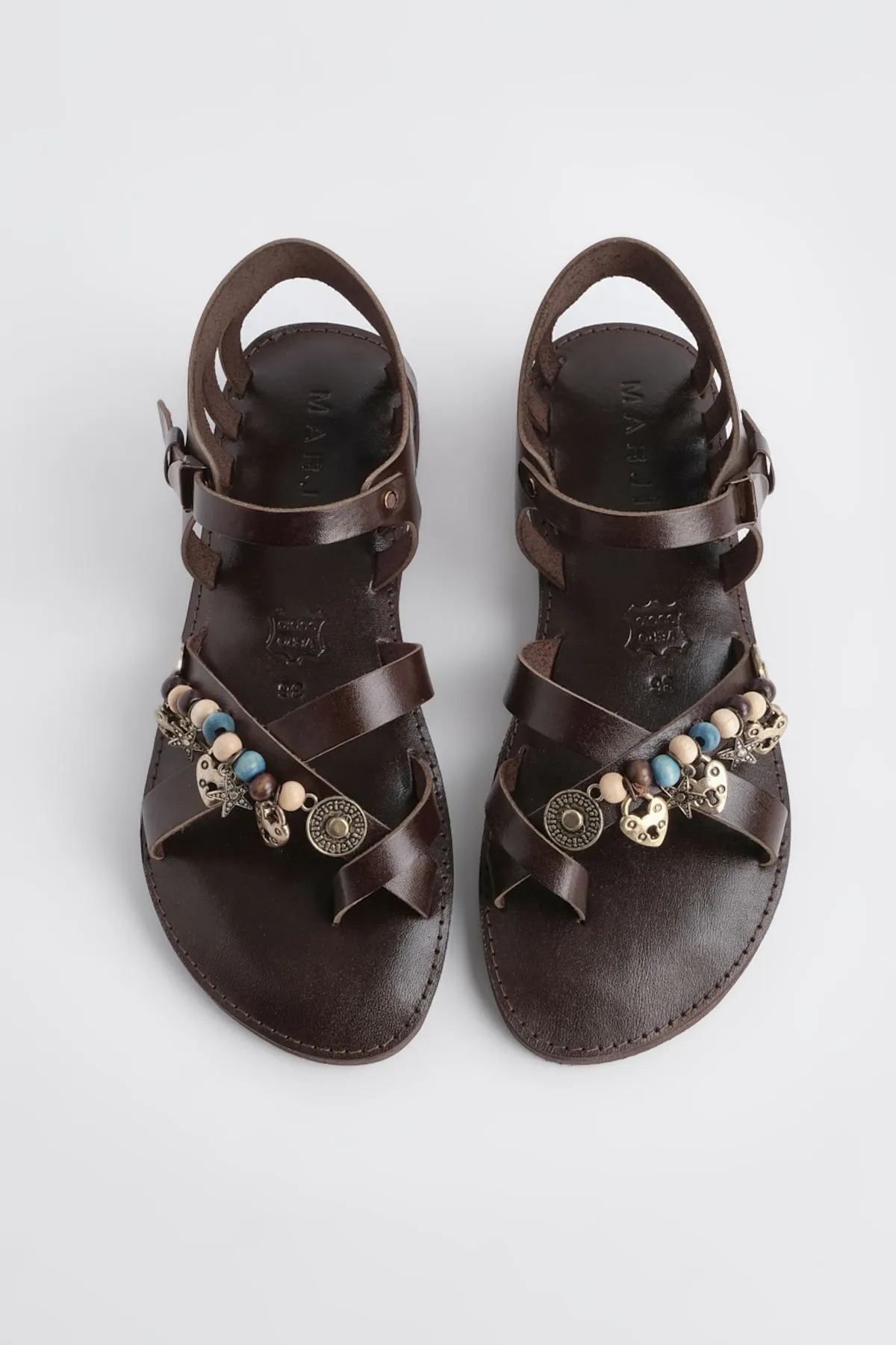 Marjin  Damen Leder Eva Sohle Flip Flops Alltagssandalen Kitaz Braun