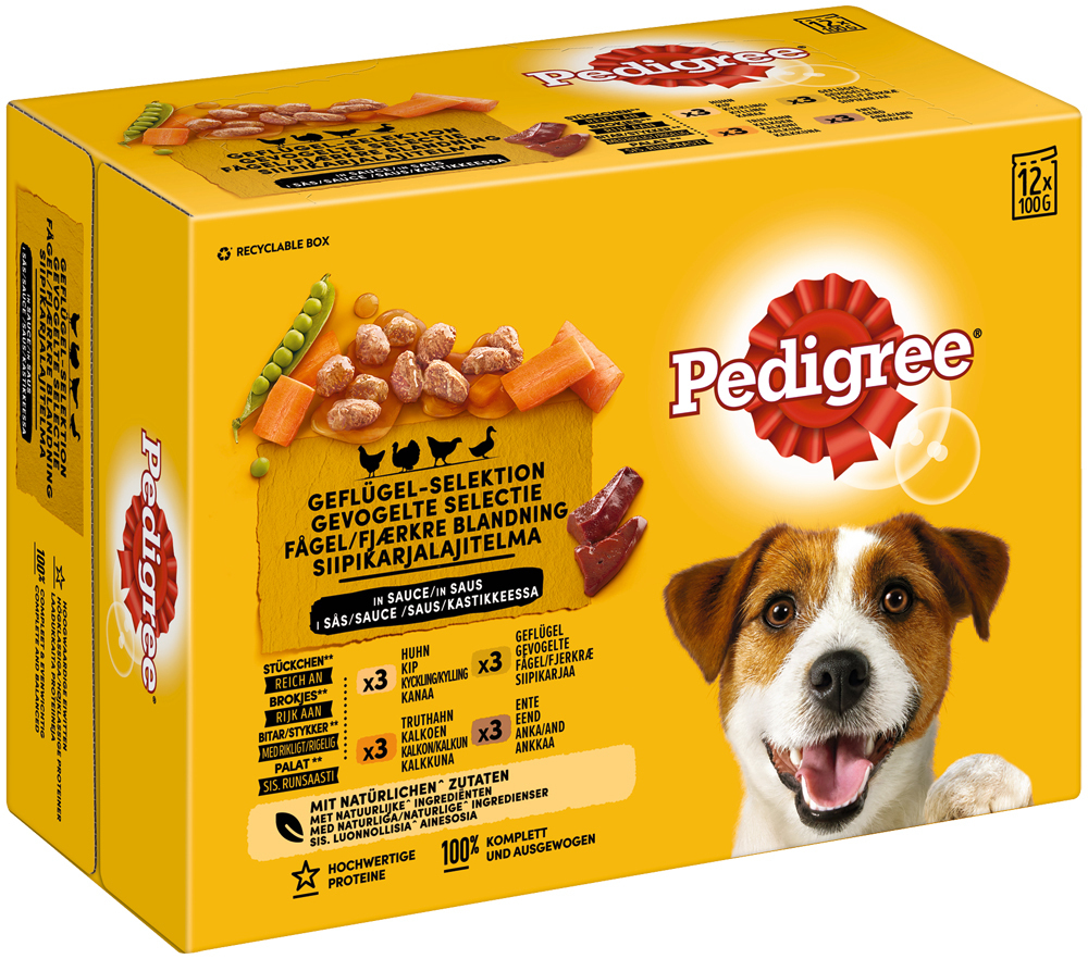 Pedigree Hundenassfutter Pedigree Multipack Portionsbeutel Geflügel-Selektion in Sauce 12x100g