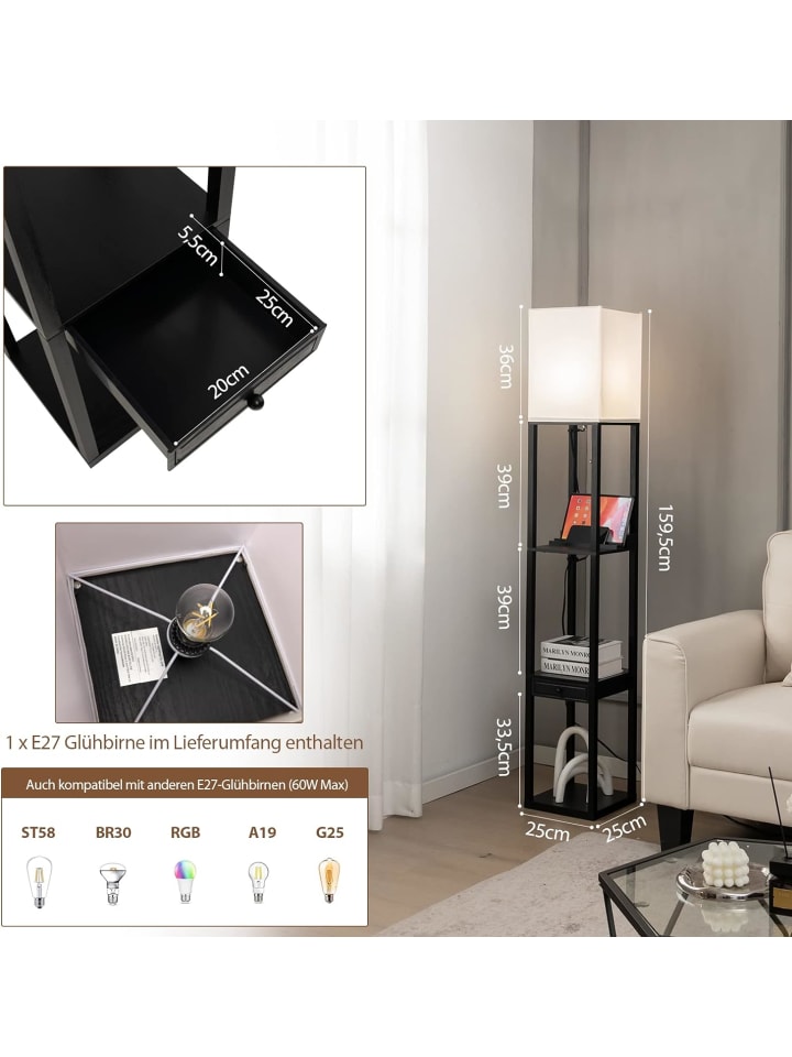 COSTWAY Stehleuchte Regal in Schwarz günstig kaufen 160 cm