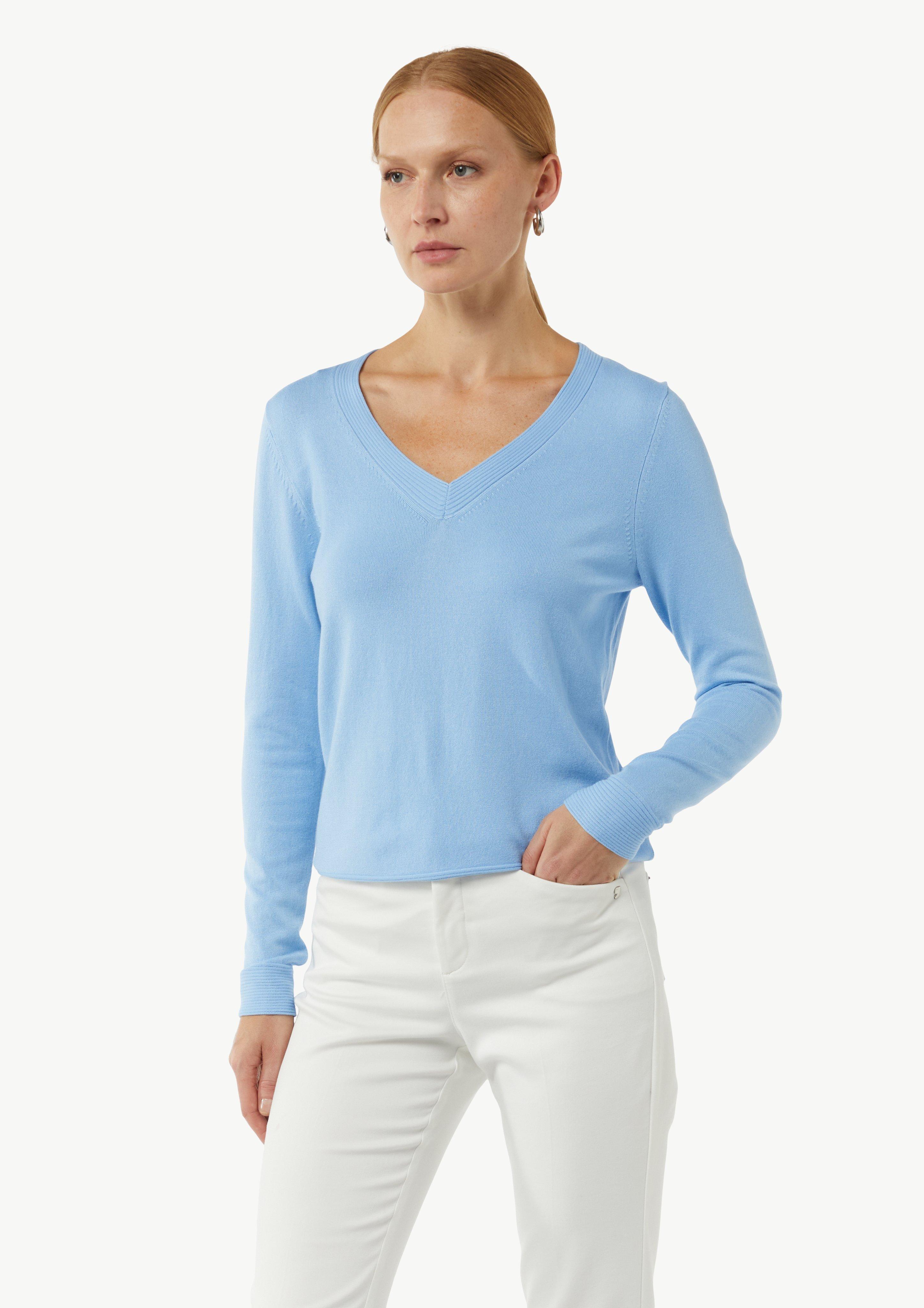 Feinstrickpullover mit V-Ausschnitt - hellblau