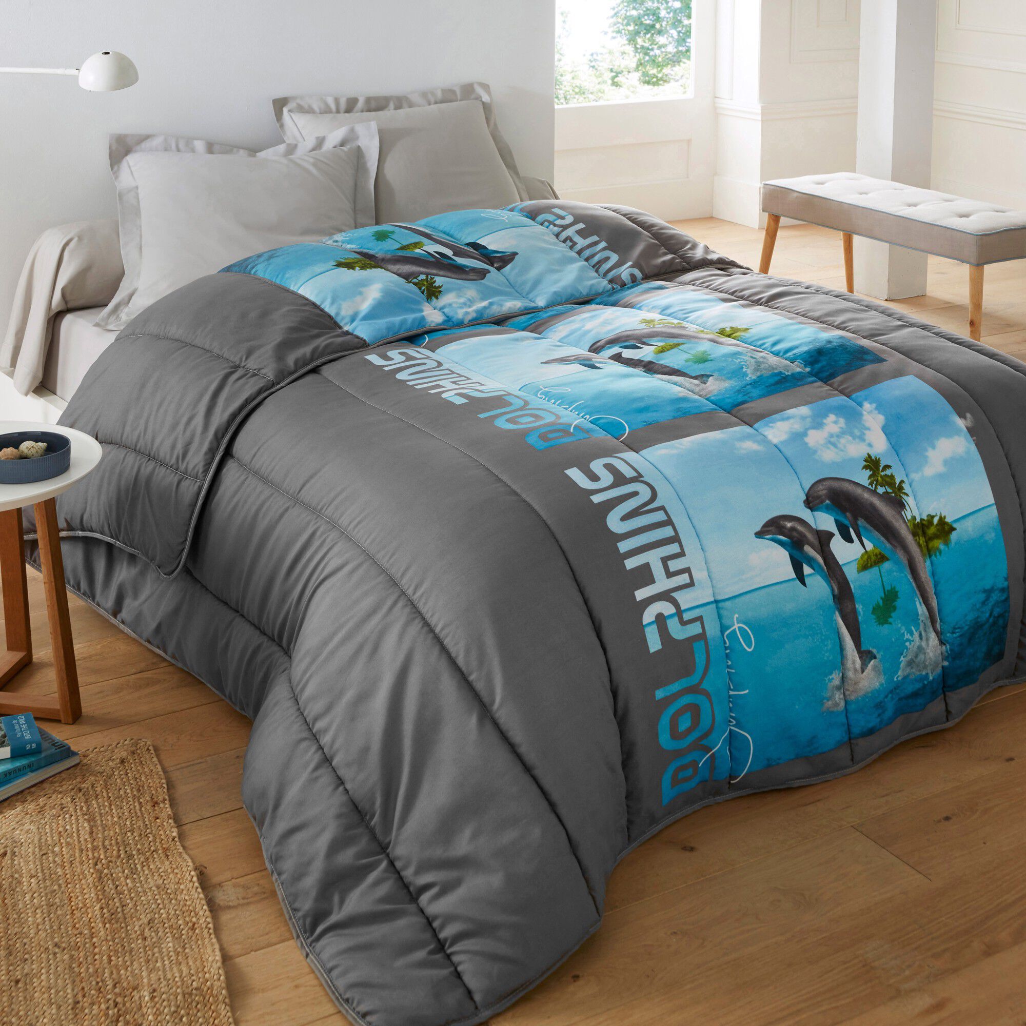 Couette microfibre imprimée Dauphins 200 g/m2