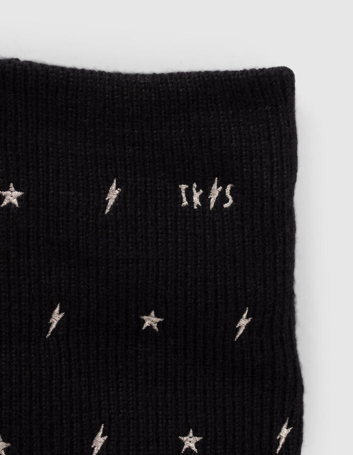 Snood noir tricot brodé étoiles et éclairs dorés fille