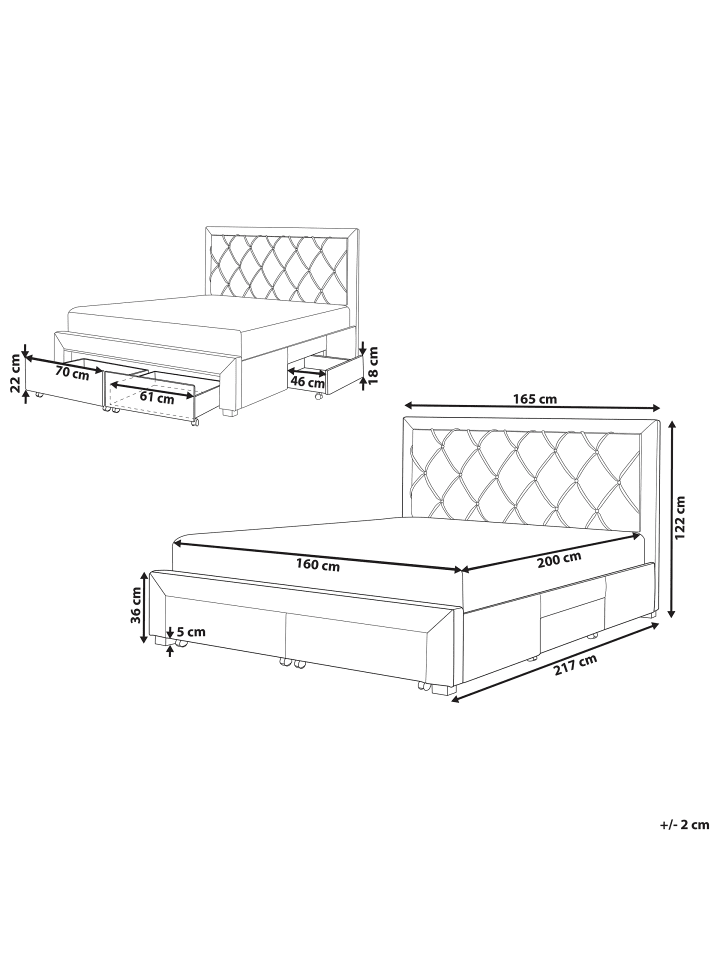 Beliani Doppelbett LIEVIN in Blau - (W) 165 x (H) 122 x (L) 217 cm günstig kaufen onesize