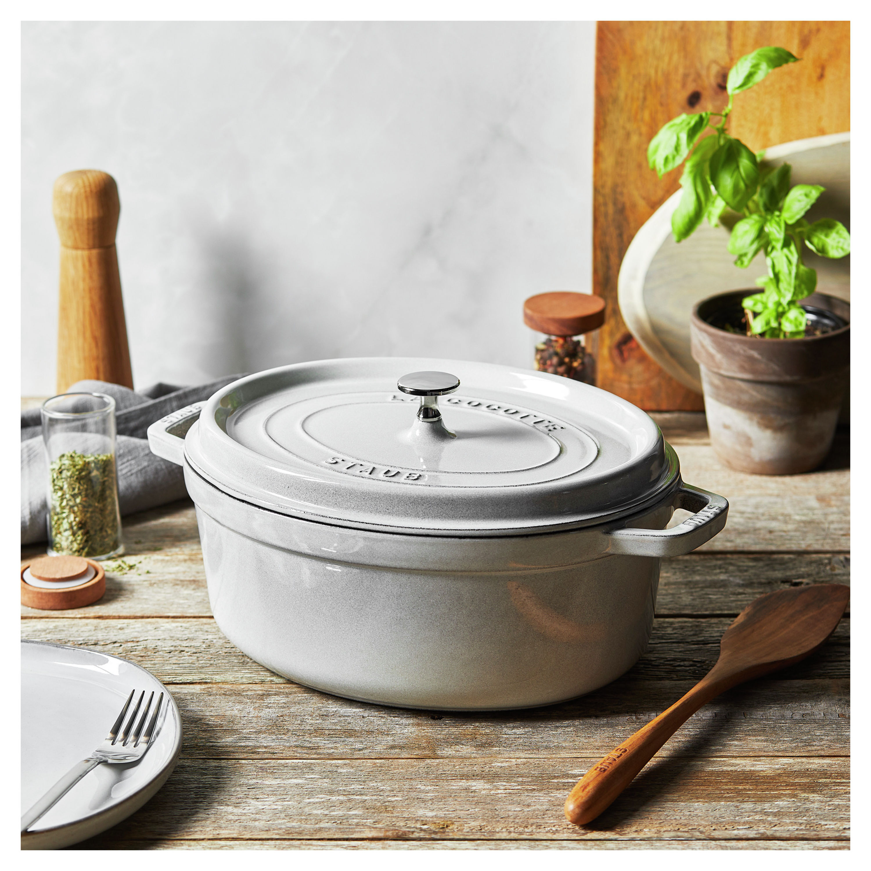 Cocotte 31 cm, oval, Weisser Trüffel, Gusseisen