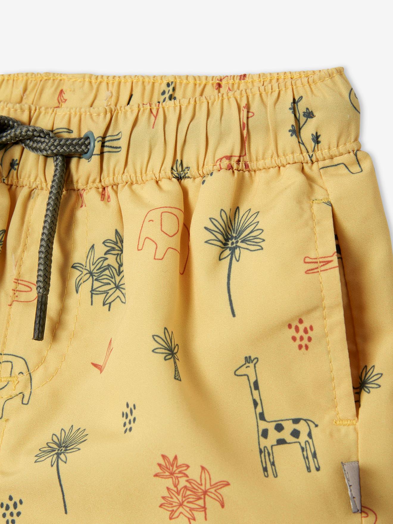 Caleçon de bain bébé garçon jungle jaune imprimé
