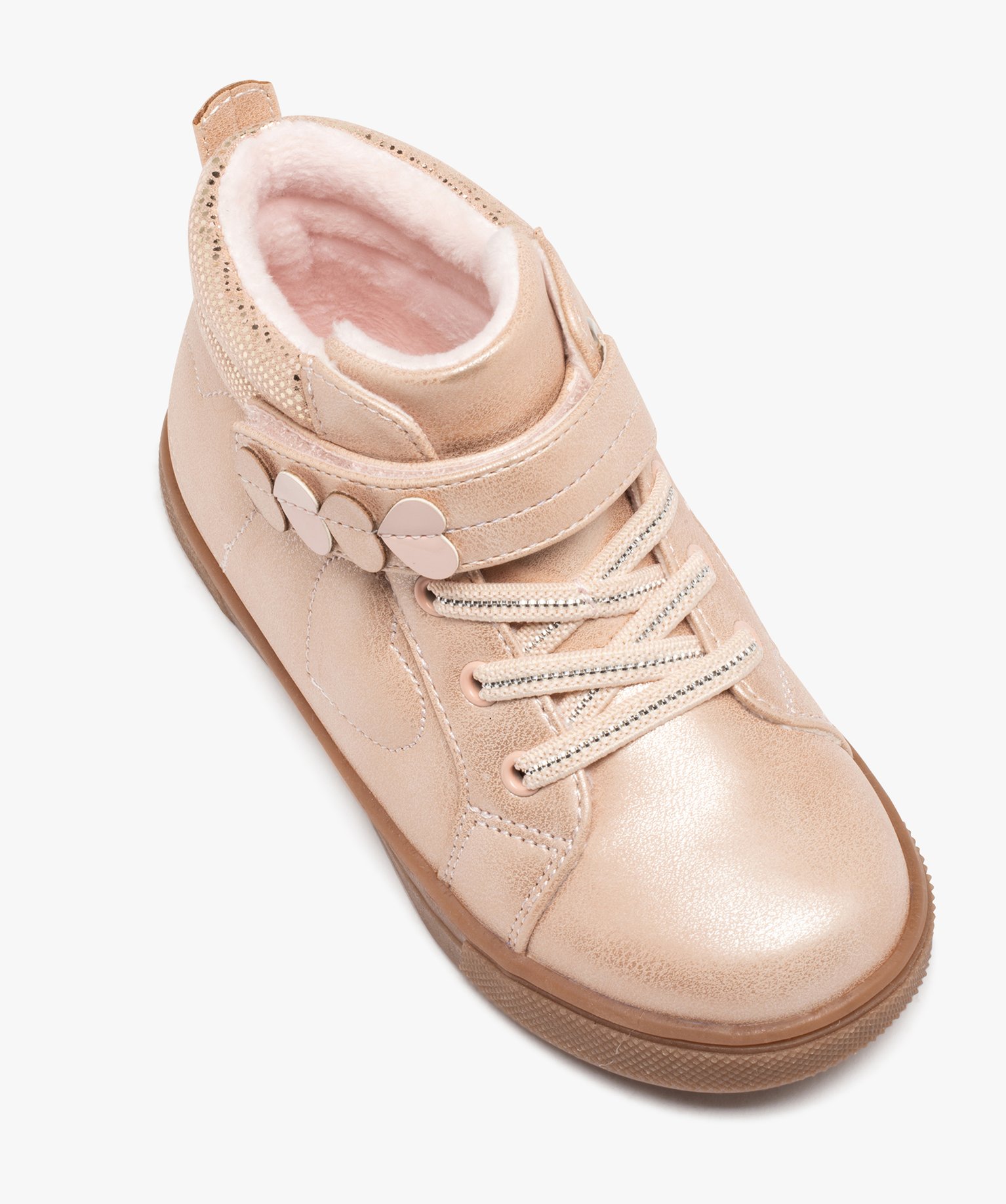 Baskets fille mid-cut unies à col pailleté et détails en ... rose | GEMO