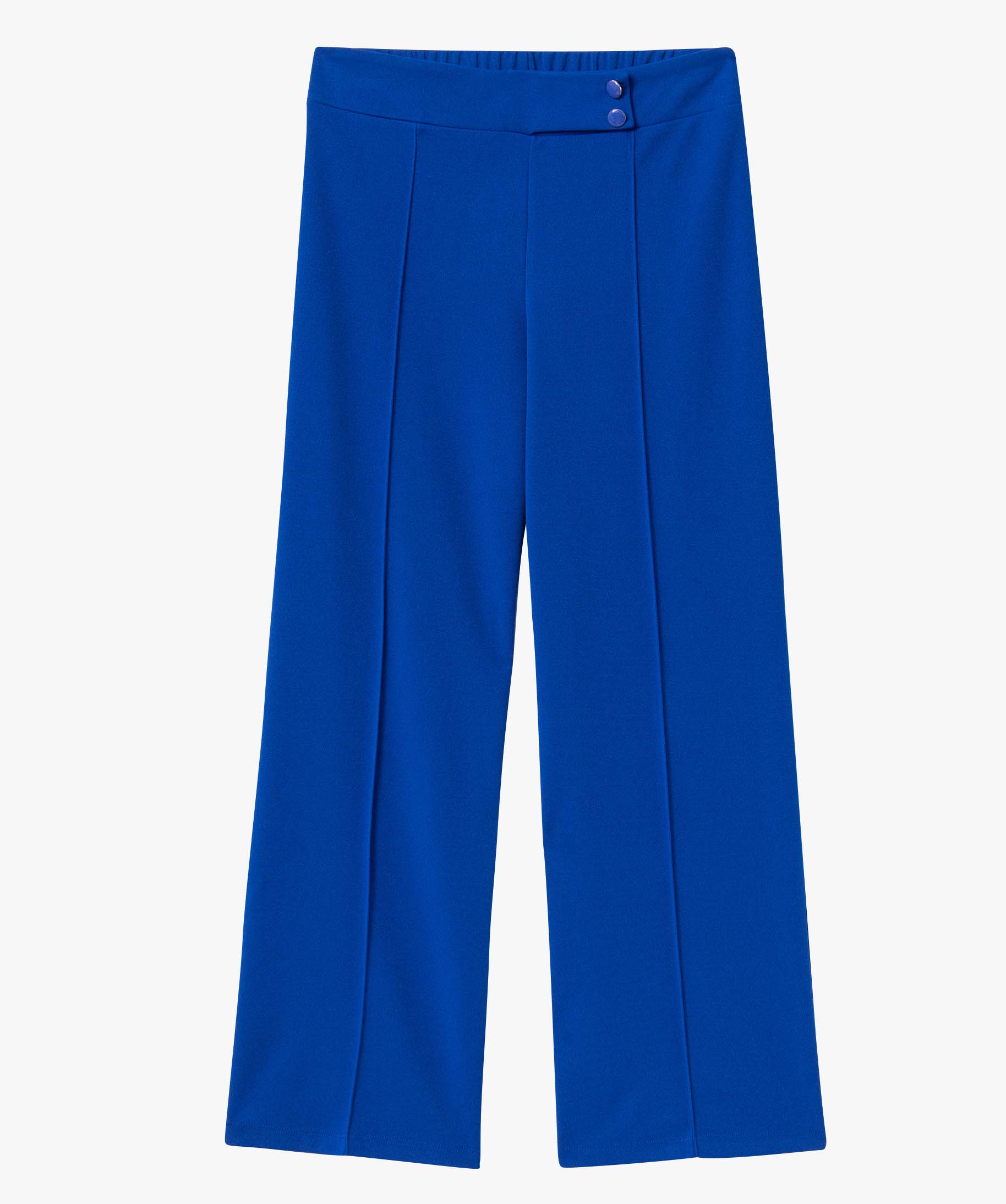 Pantalon femme en toile coupe large bleu | GEMO