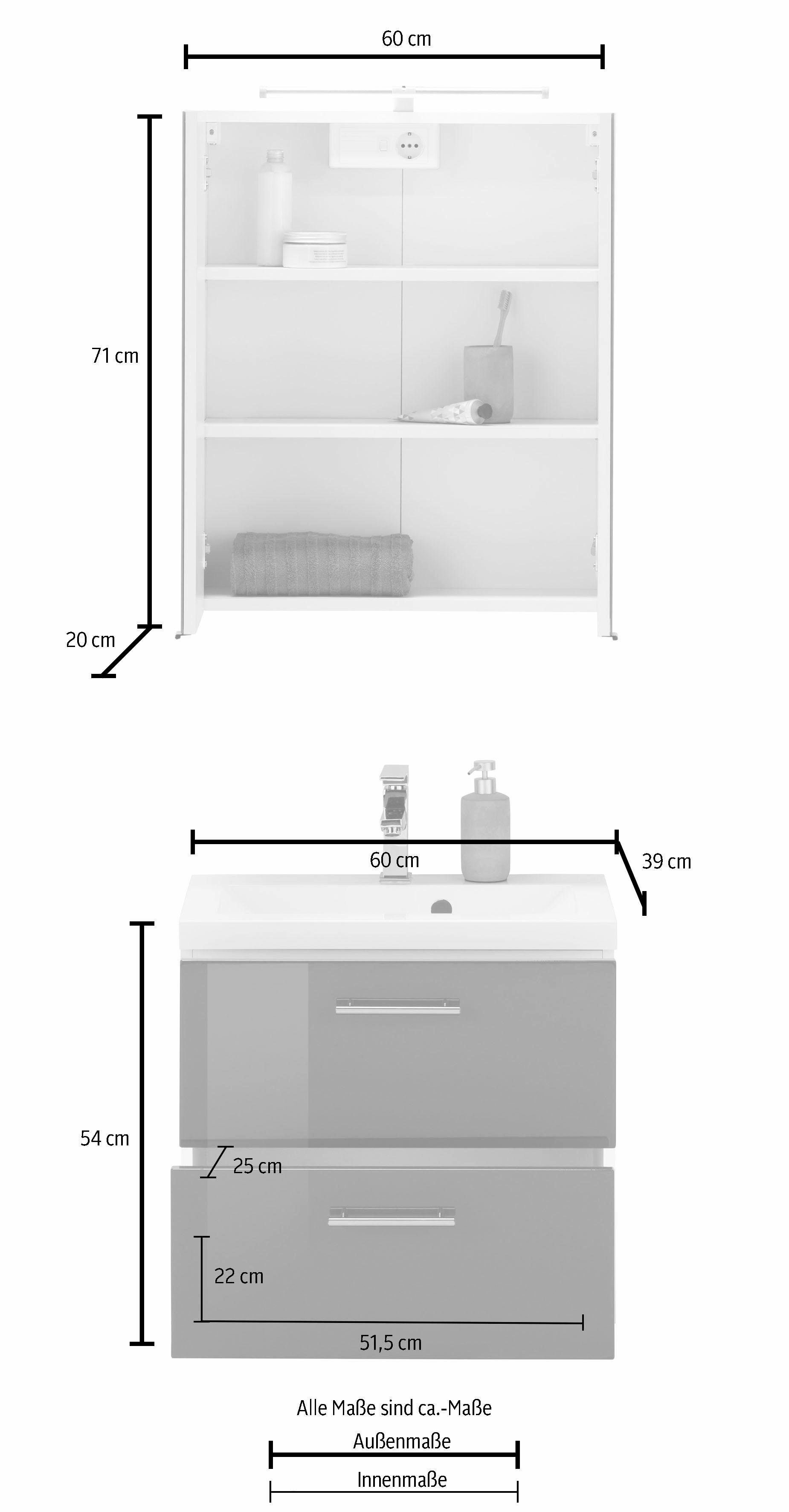 HELD MÖBEL Badmöbel-Set Venedig, (2-St), Spiegelschrank und Waschplatz
