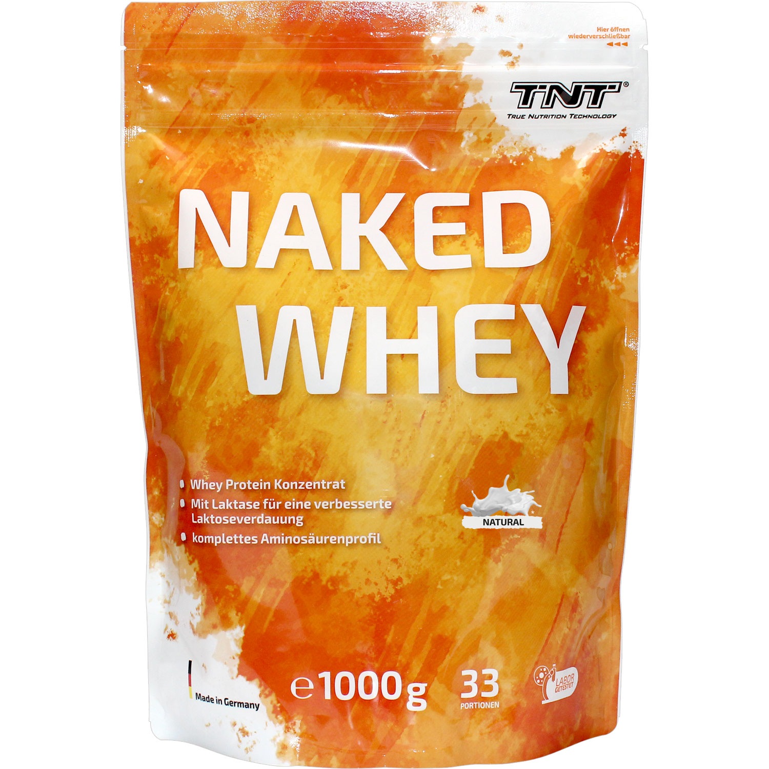 Naked Whey Protein - hoher Eiweißanteil. hohe biologische Wertigkeit. mit Laktase