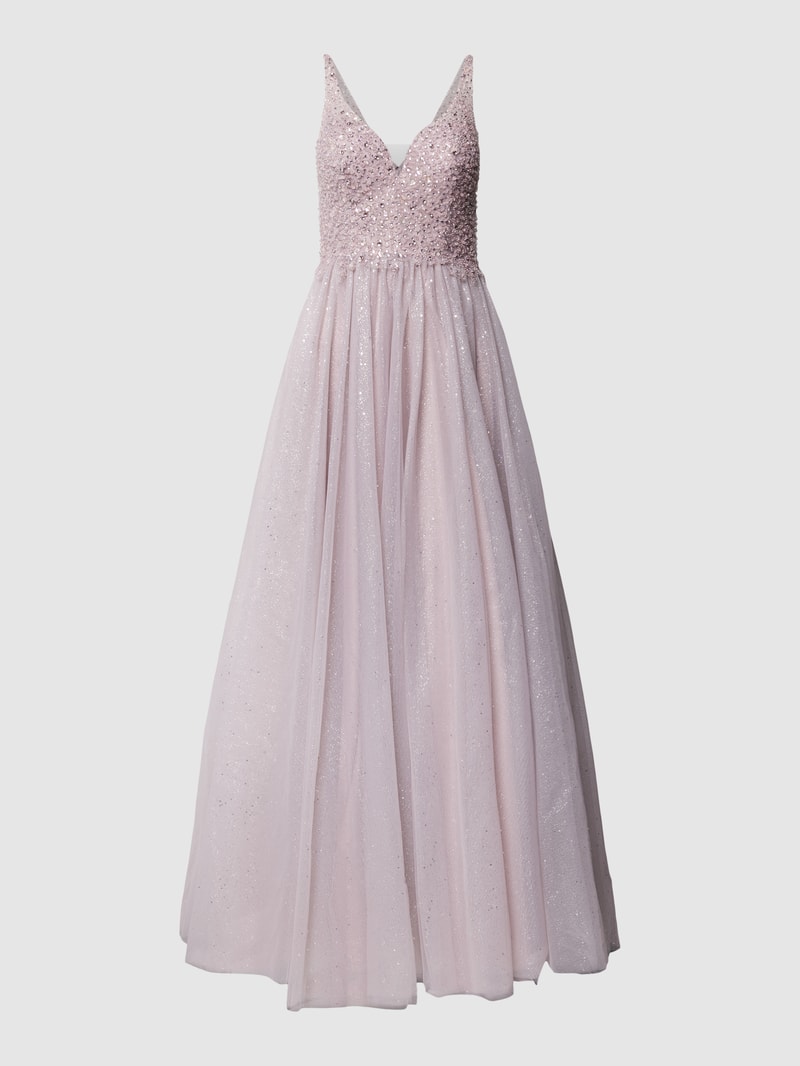 Abendkleid mit Pailletten und Zierperlen in mauve