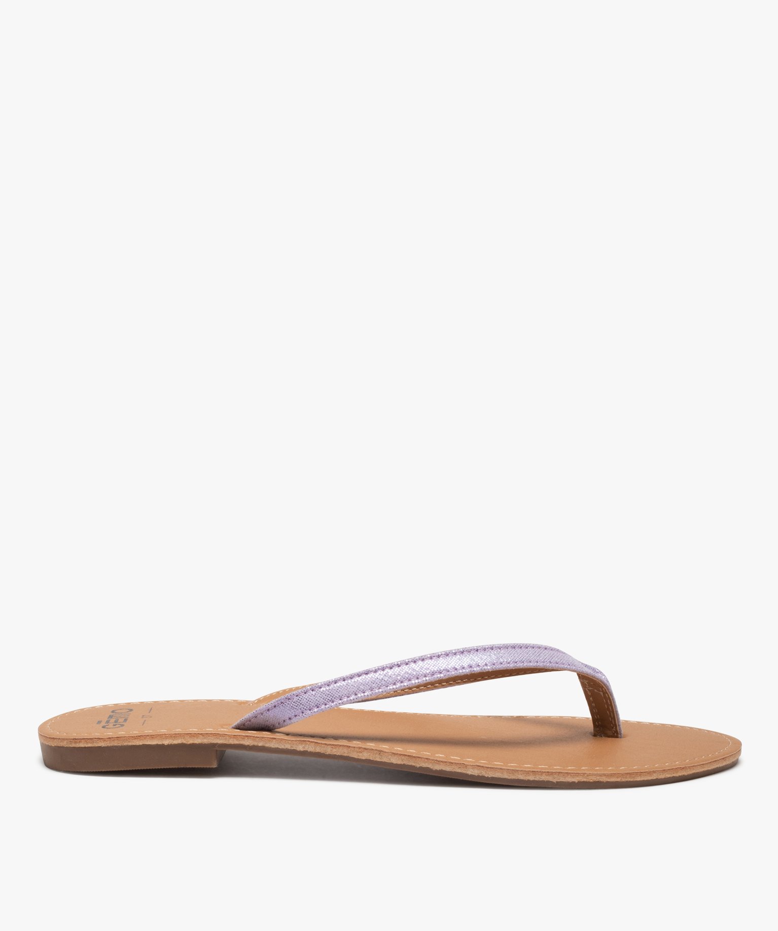 Tongs femme à petit talon plat et lanières fines violet clair | GEMO