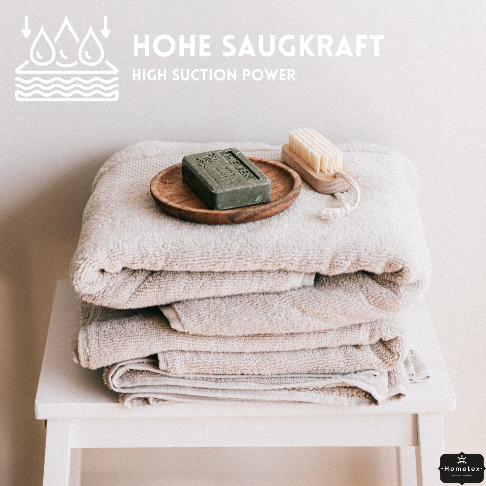 Hometex Premium Textiles Handtuch in Premium Qualität 500 g/m², Feinster Frottier-Stoff - 100% Baumwolle, Kuschelig weich und sehr saugfähig, Extra schwere, flauschige Hotel-Qualität, Ideal für Zuhause, Sauna, Therme, Sport und Urlaub, 8x Gästetuch