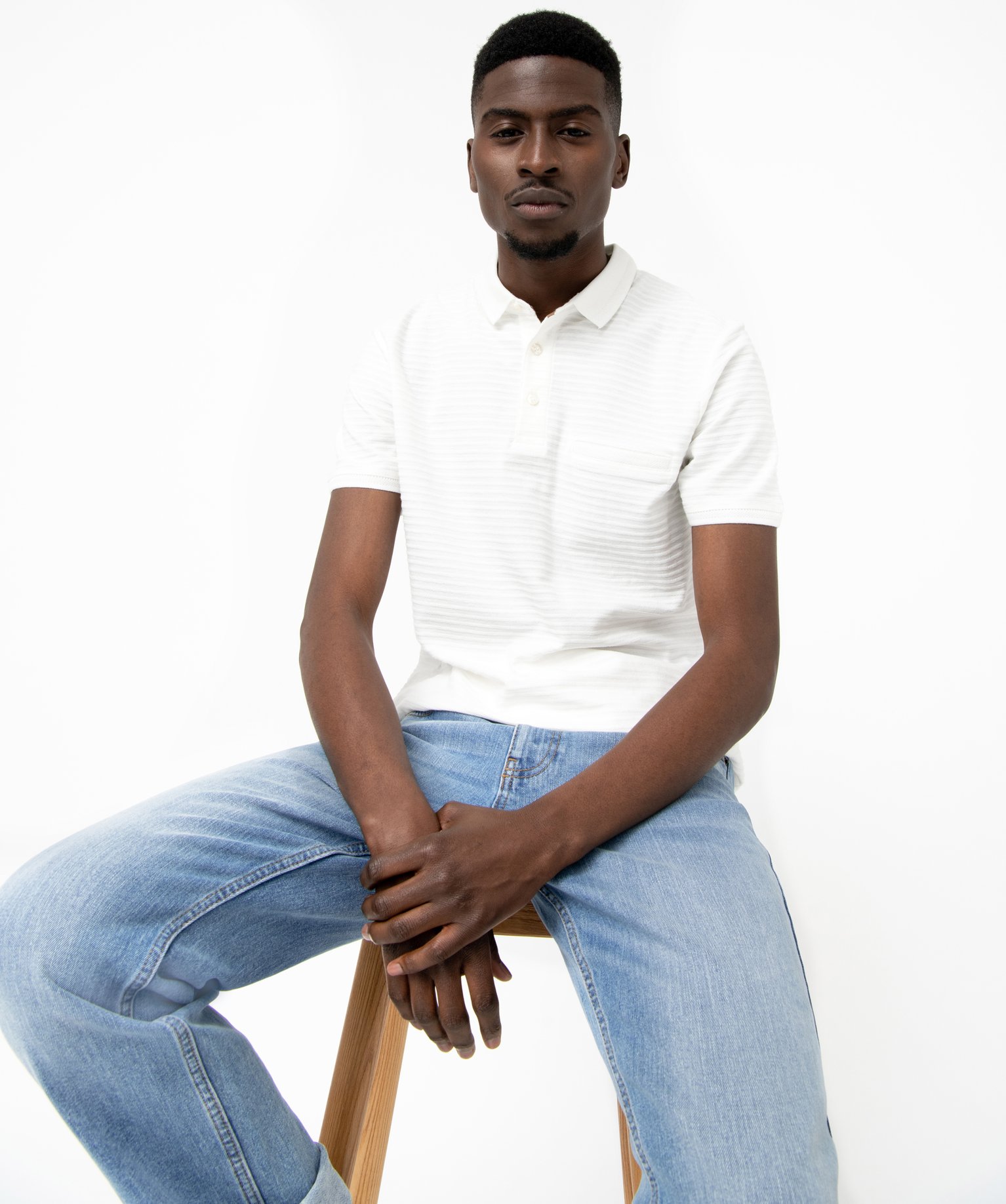 Polo manches courtes en maille texturée homme blanc | GEMO