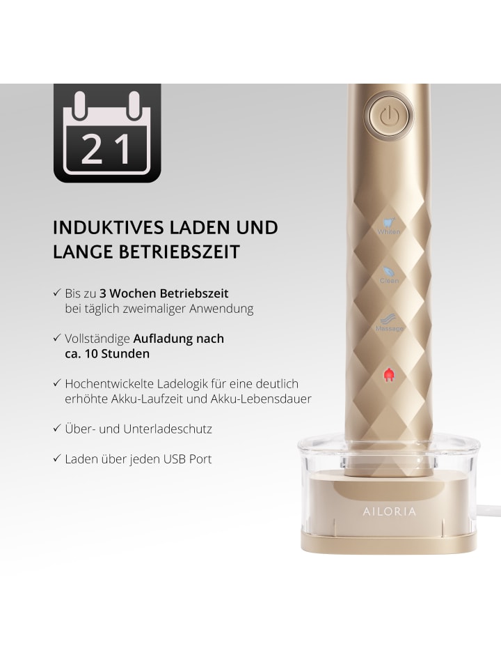 Ailoria SHINE BRIGHT SET USB-Schallzahnbürste Limited Edition in gold günstig kaufen onesize