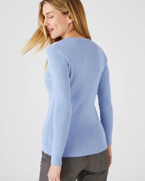 Pull col rond 50% laine mérinos, uni et rayé