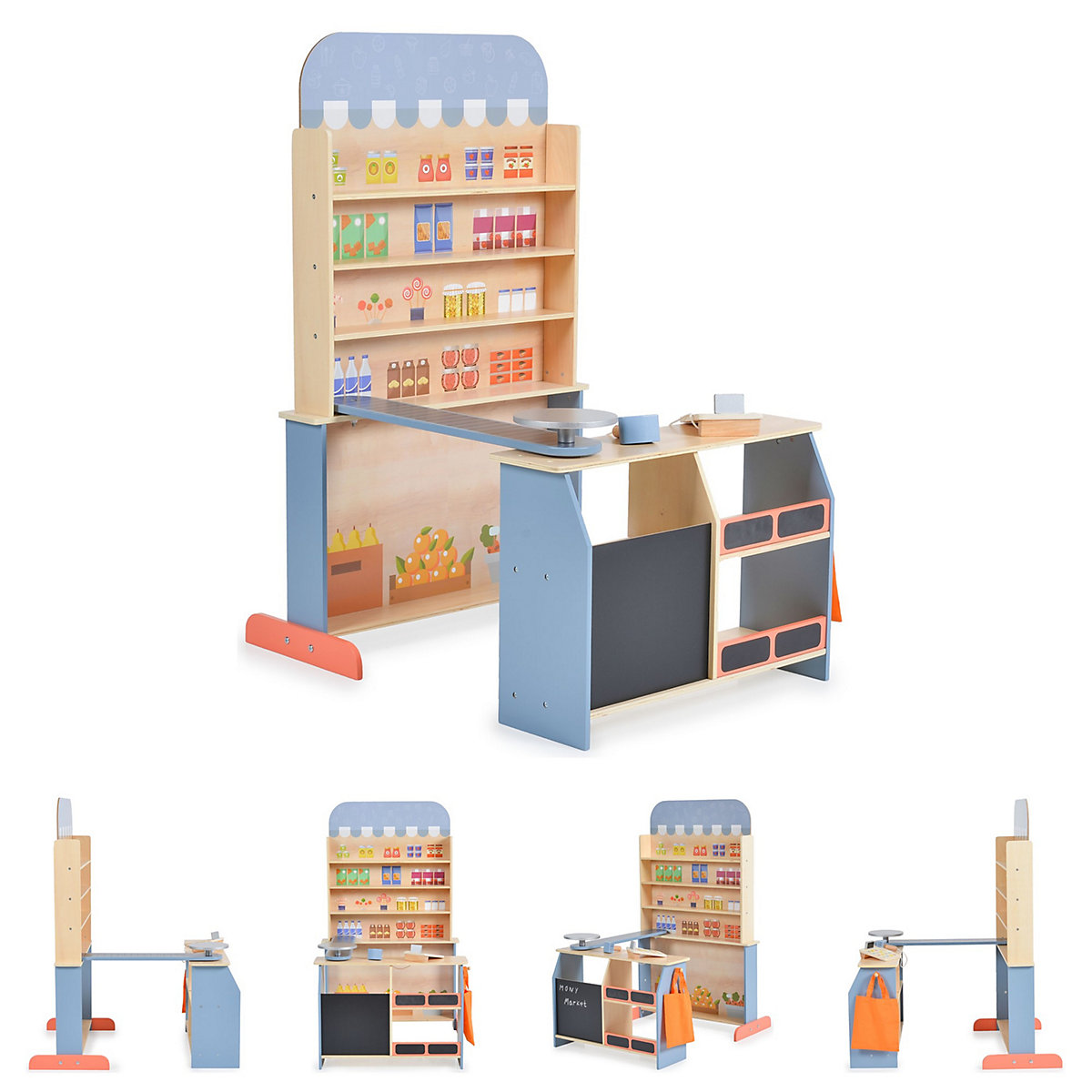 Kinder Kaufladen 4426 Holz, Supermarkt, Tafel, Tasche, Kasse mit Scanner Kaufladen