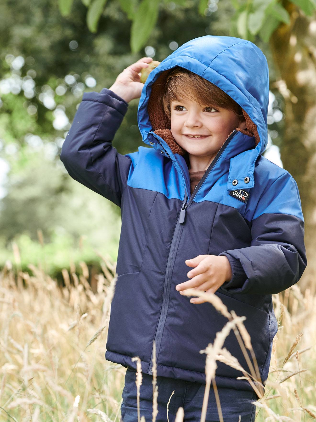 Parka technique à capuche garçon doublée fausse fourrure bleu electrique