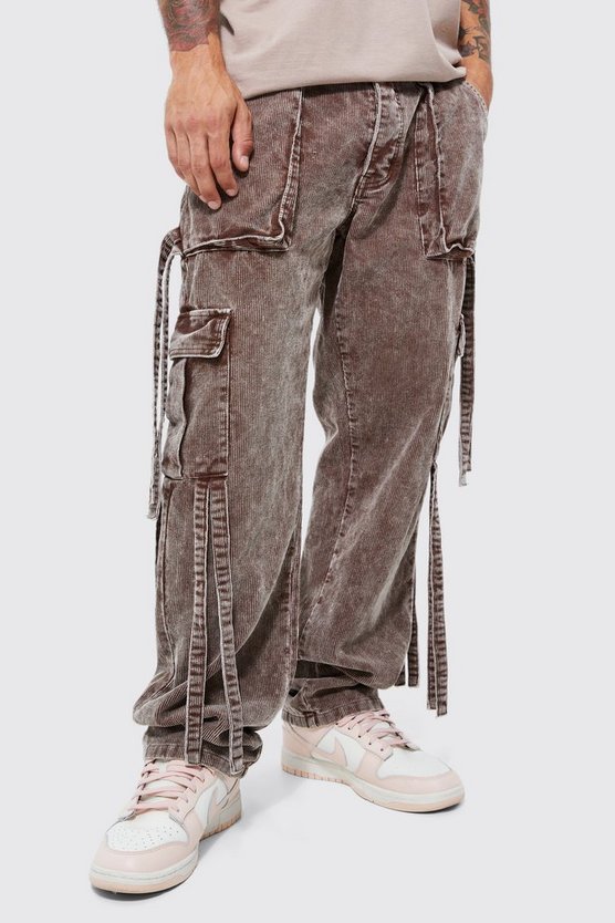 Lockere Cord-Hose mit Riemchen und Acid-Waschung