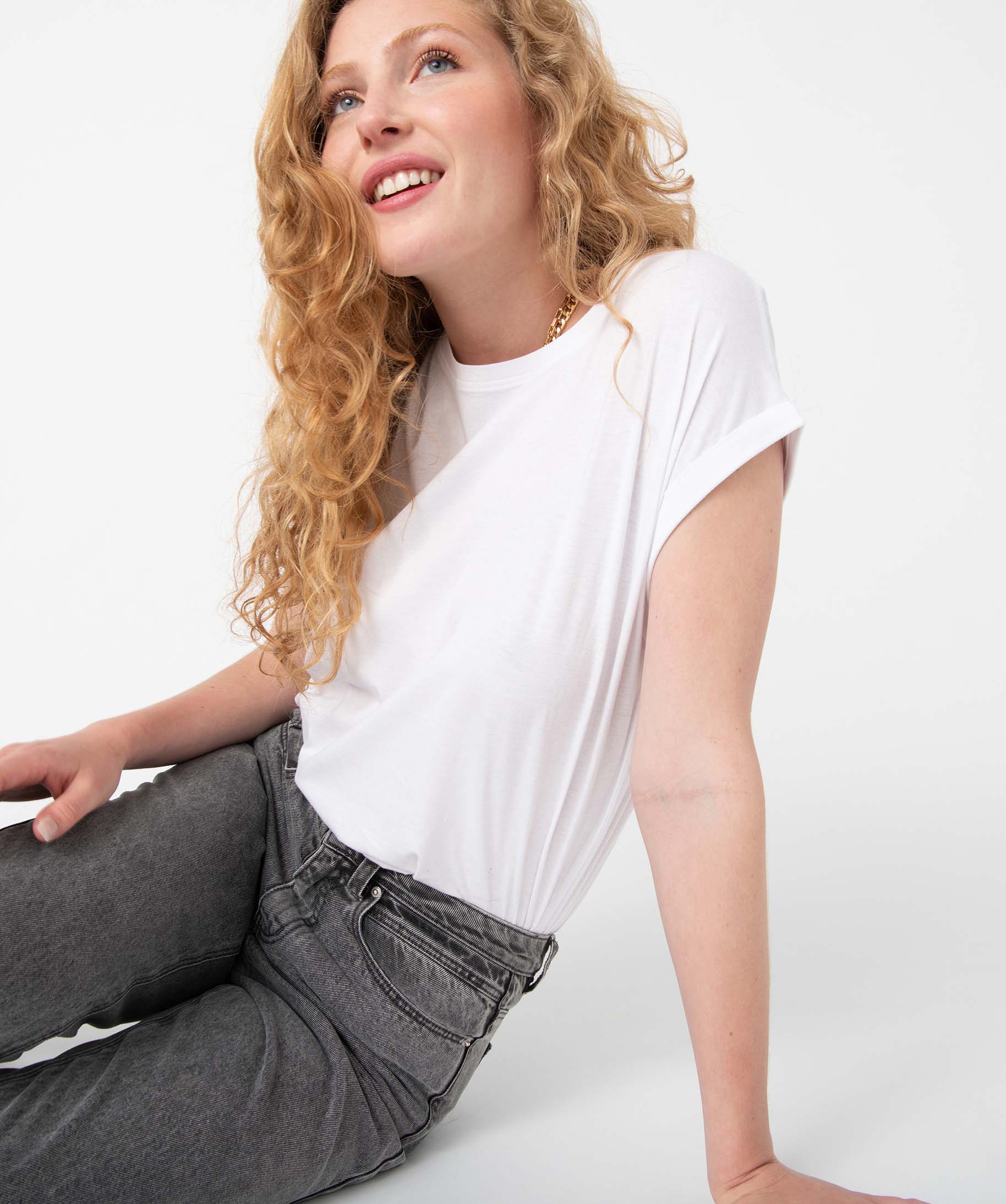 Tee-shirt femme à manches courtes avec revers blanc | GEMO