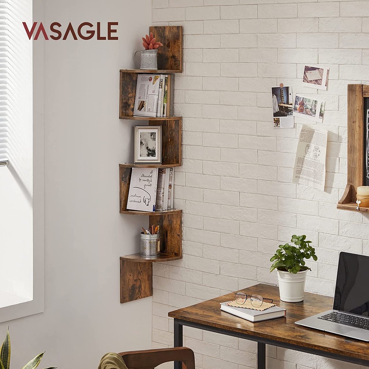 Vasagle Eckregal, Wandregal mit 5 Ablagen