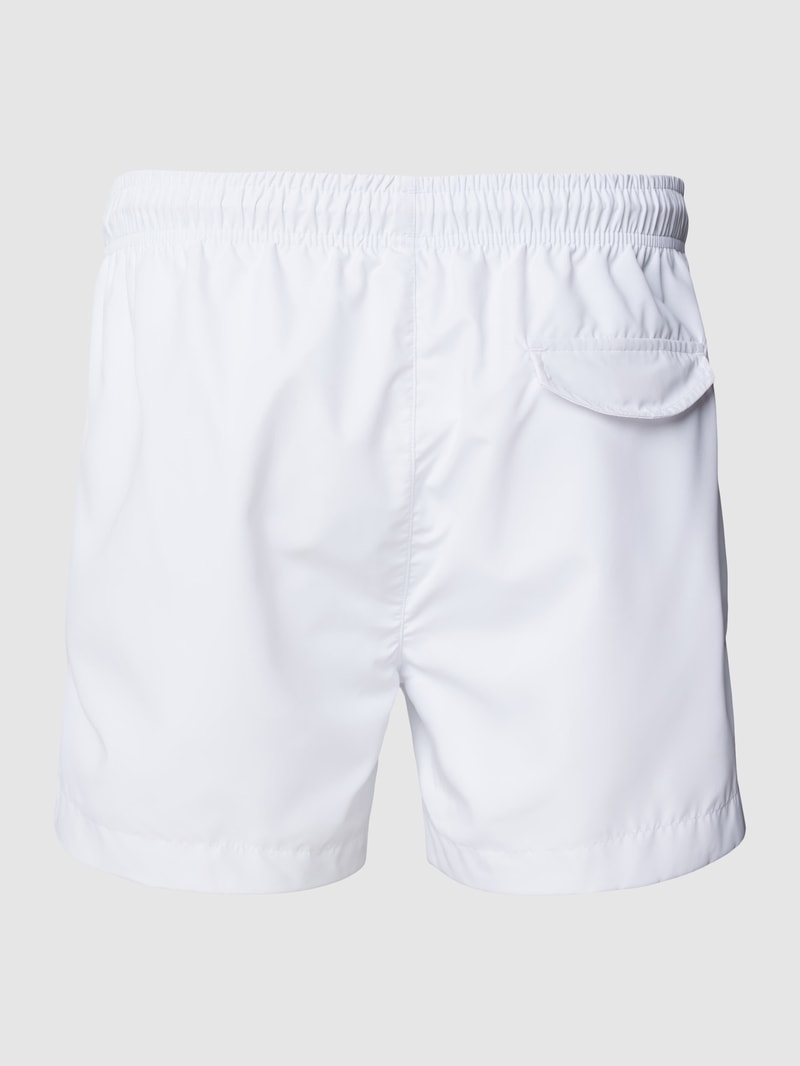 Badehose mit Label-Print Modell 'TAG' in weiß