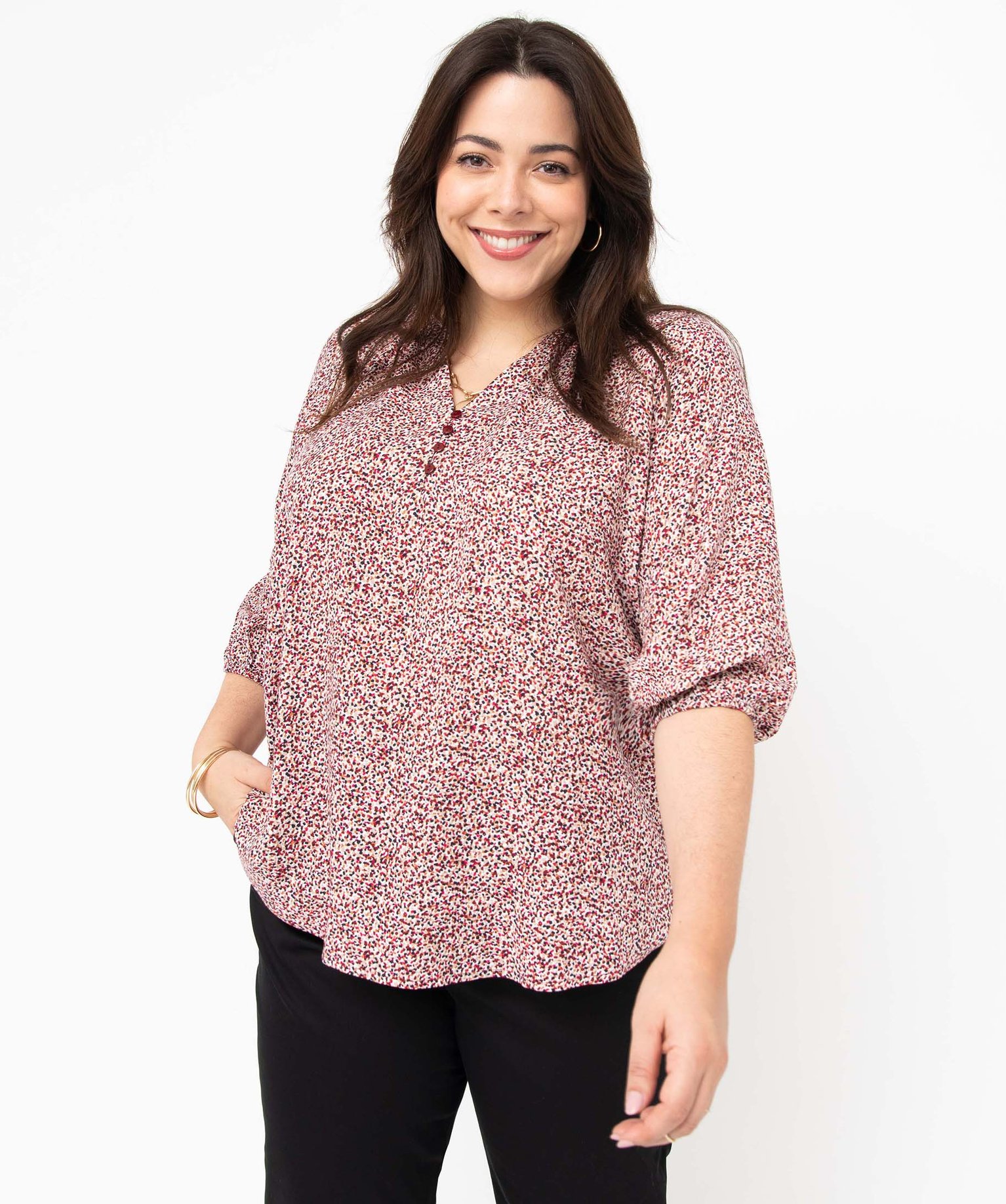 Blouse imprimée à manches 3/4 femme grande taille imprime | GEMO