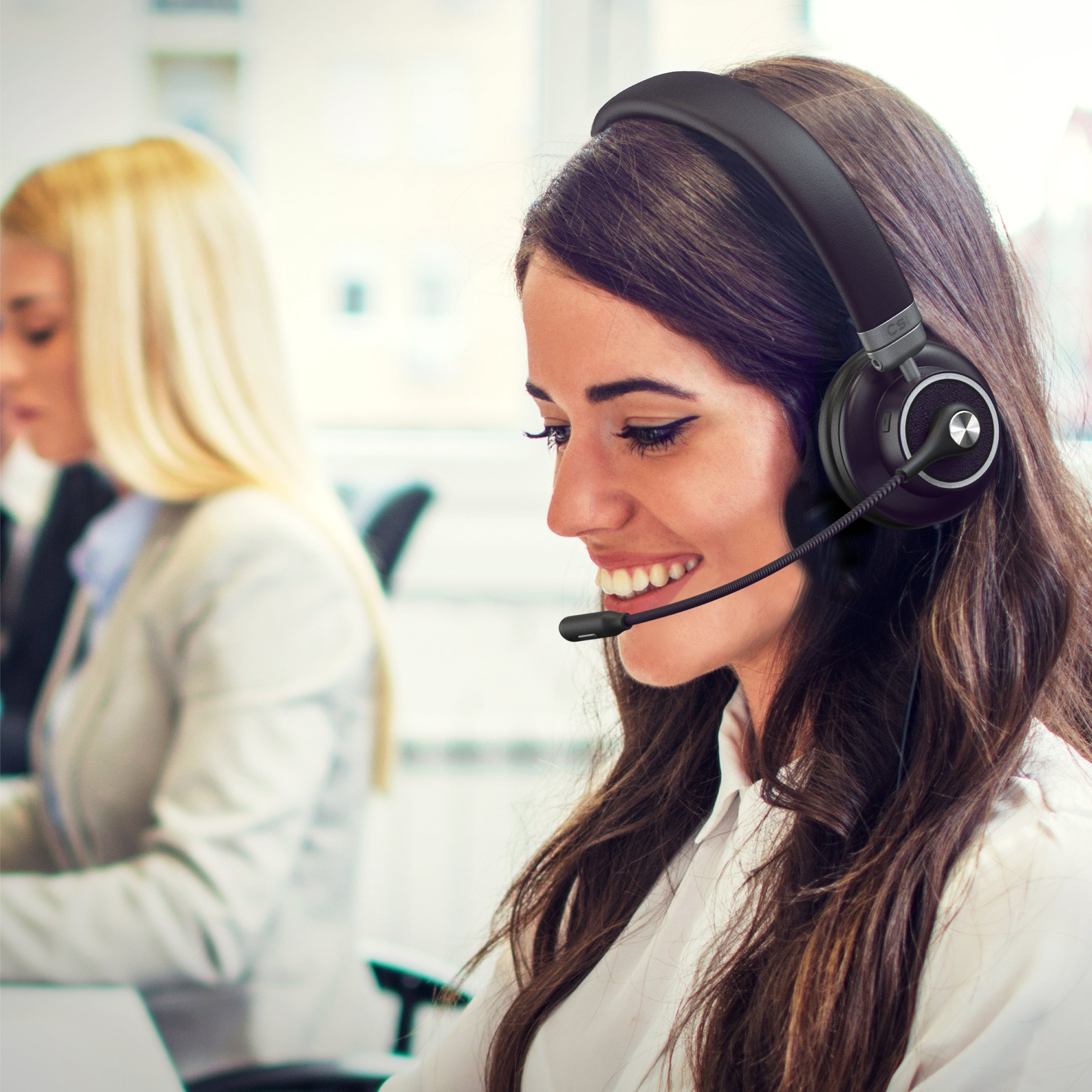 CSL Wireless-Headset (Multipoint; freisprechen; für Auto, LKW, Computer, VoIP, Call Center & Handys, Bluetooth 4.1, Kopfhörer mit flexiblem hochklappbarem Mikrofon, kabellos, leicht)