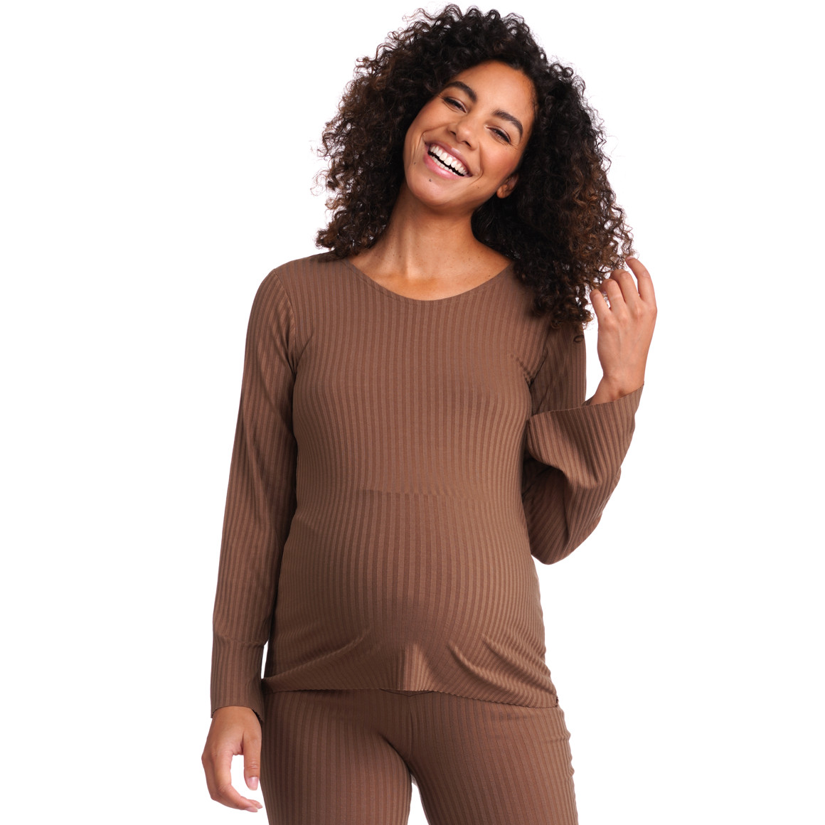 Damen Umstands-Loungeshirt in Ripp-Optik