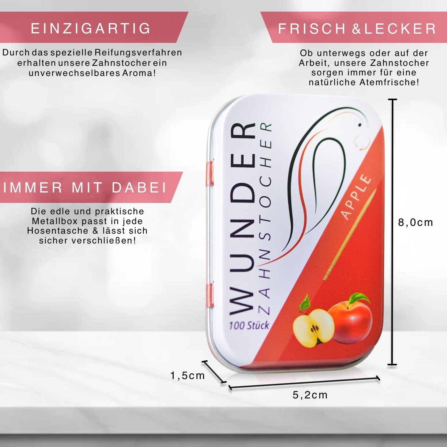 Wunder Zahnstocher Mundpflegecenter Wunder Zahnstocher mit Geschmack - Metalldose - Apfel