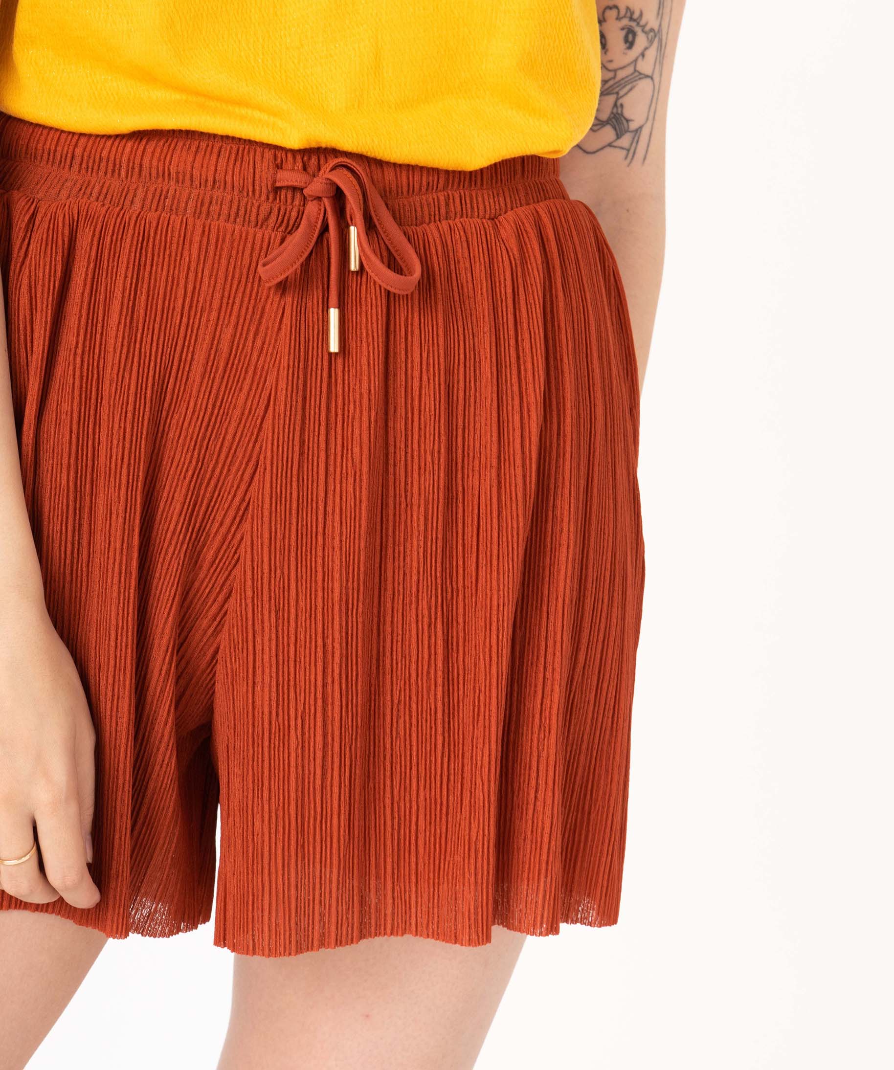 Short ample en maille plissée fluide femme orange clair | GEMO