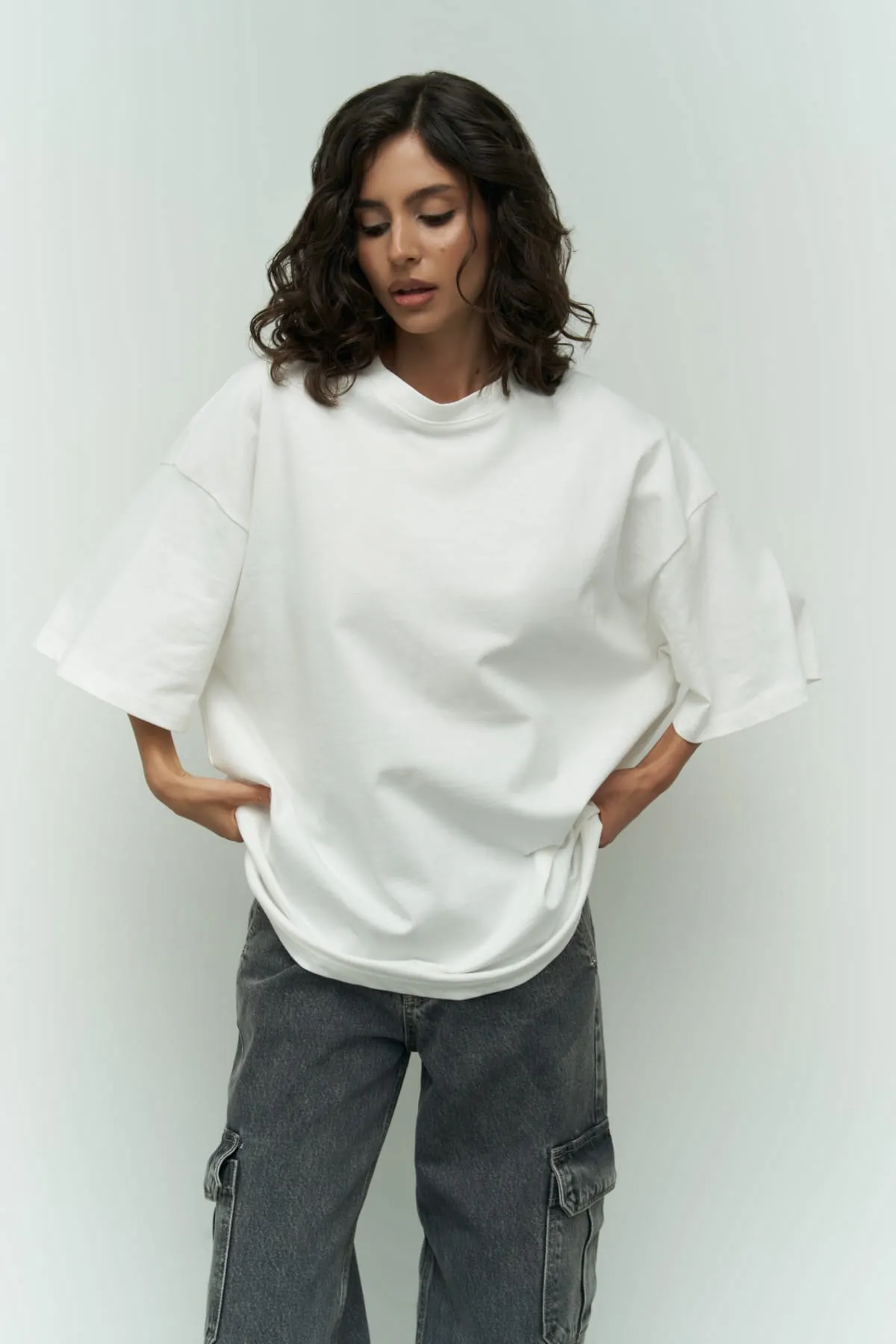 MAİ COLLECTİON  Weißes Oversize-T-Shirt „Eat Sleep“