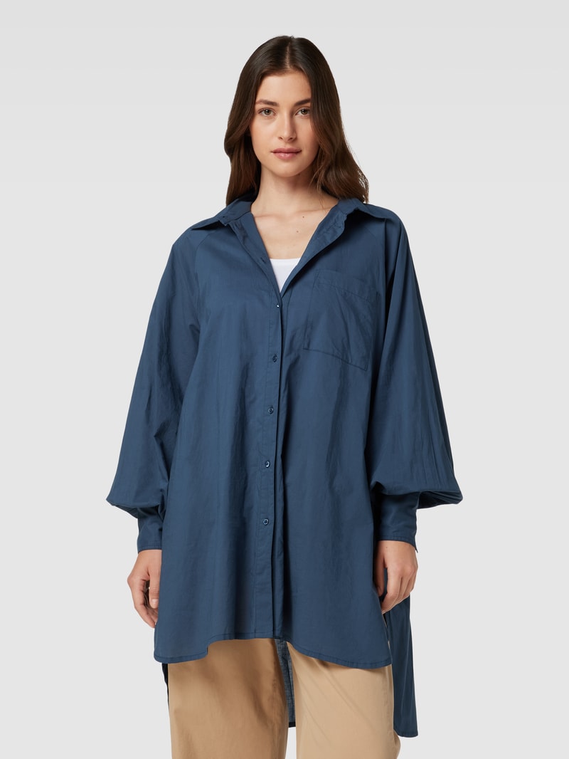 Longbluse mit Umlegekragen in marineblau