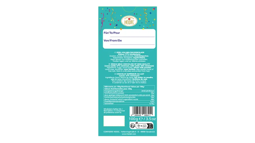 HEIDEL Vollmilchschokolade Happy Birthday 100 g