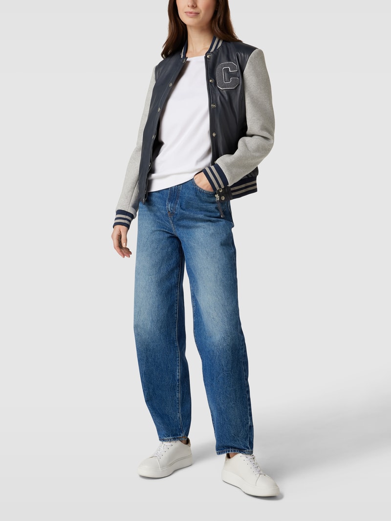 Collegejacke mit Lederbesatz in marineblau