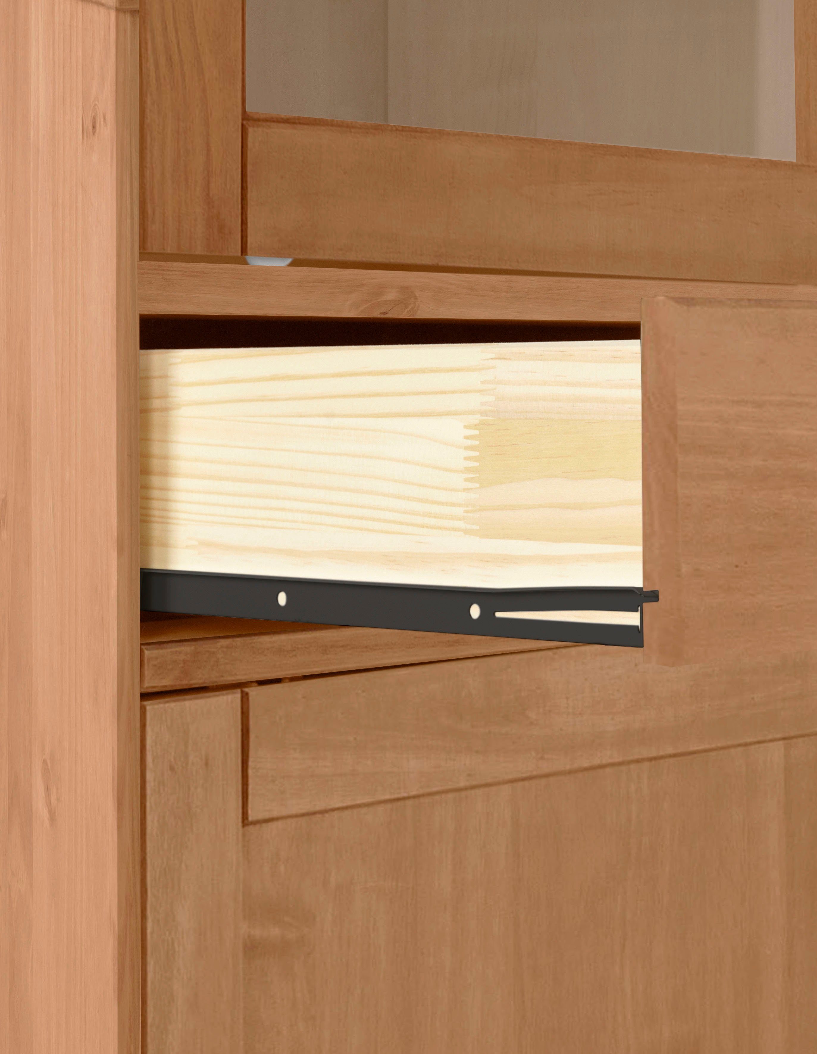 Home affaire Highboard Schröder, mit 2 Glas- u. 2 Holztüren, 2 Schubkasten, aus massivem Kiefernholz