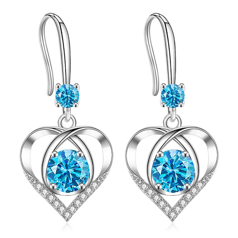 POCHUMIDUU Ohrring und Ketten Set 925 Sterling Silber Herz Halskette Ohrringe Set (3-tlg., Geschenk für Weihnachten, Geburtstag), Silber Schmuck Set für Frauen