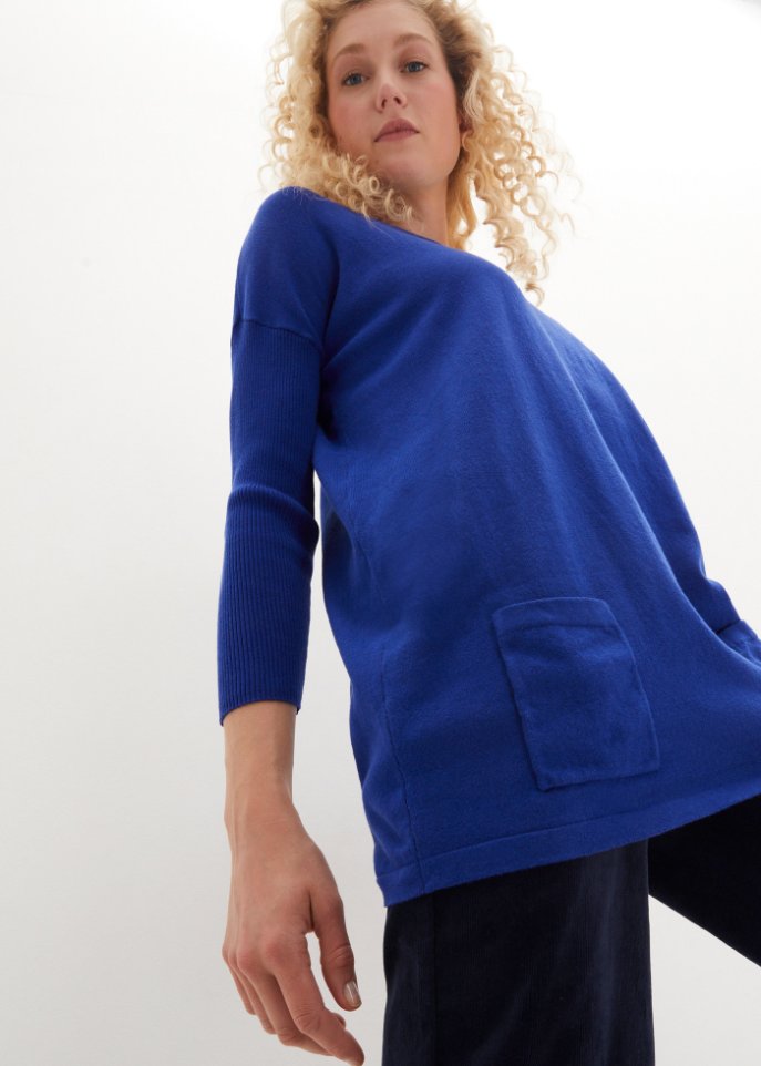 Feinstrickpullover aus Baumwollmix, 7/8 Arm