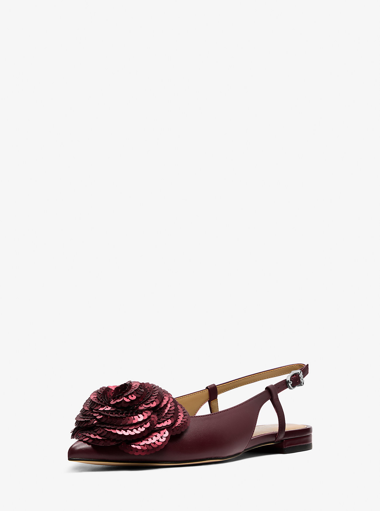 Elodie Embellished Leather Slingback Flat - OXBLOOD