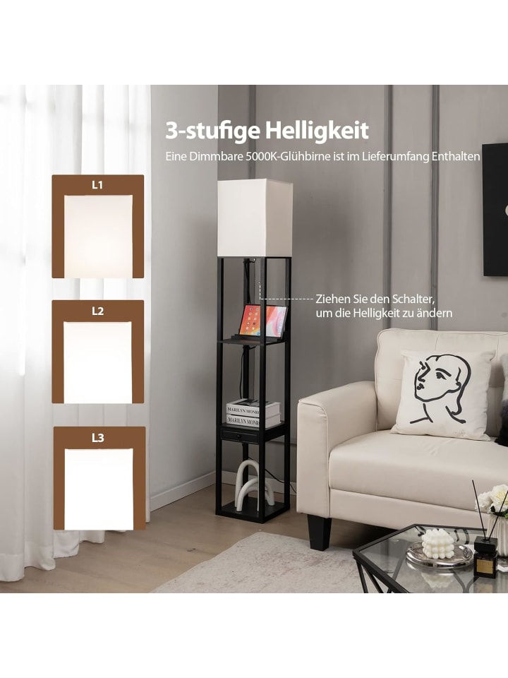 COSTWAY Stehleuchte Regal in Schwarz günstig kaufen 160 cm