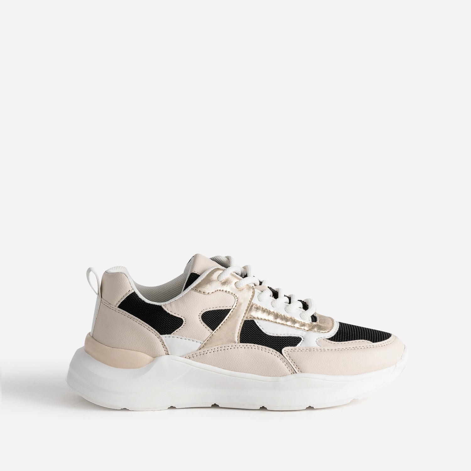 Tennis TEXTO noire, beige, blanche et dorée