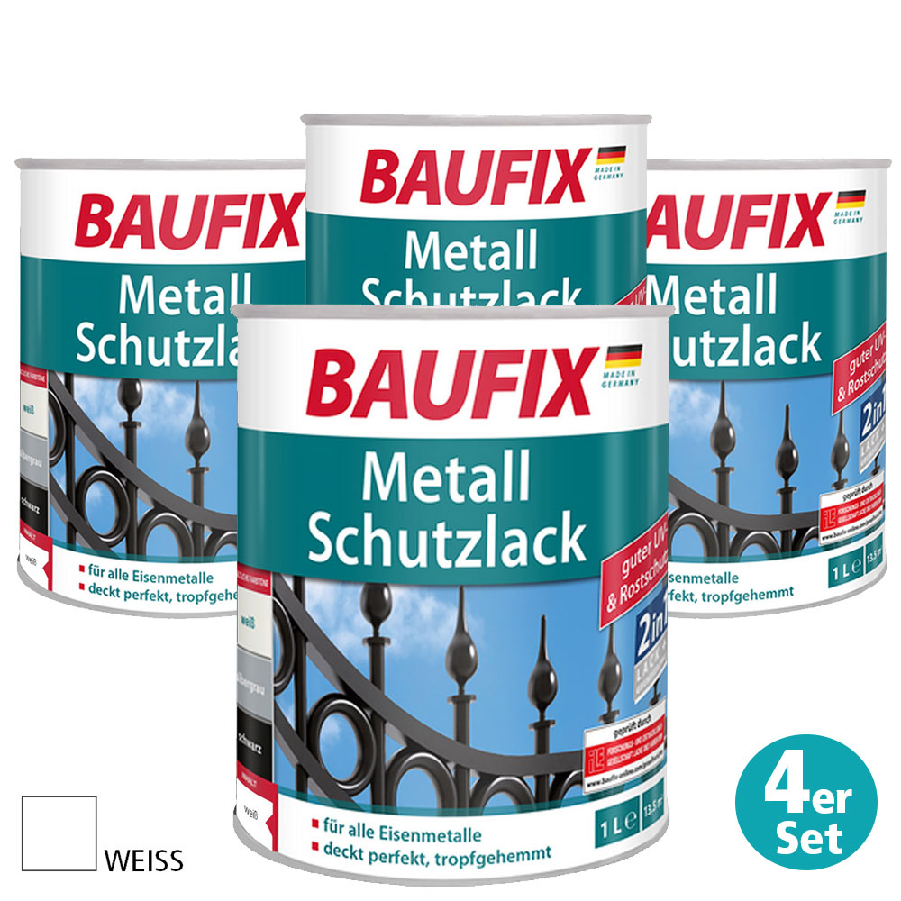 Baufix Metall-Schutzlack, Weiß, 4er-Set