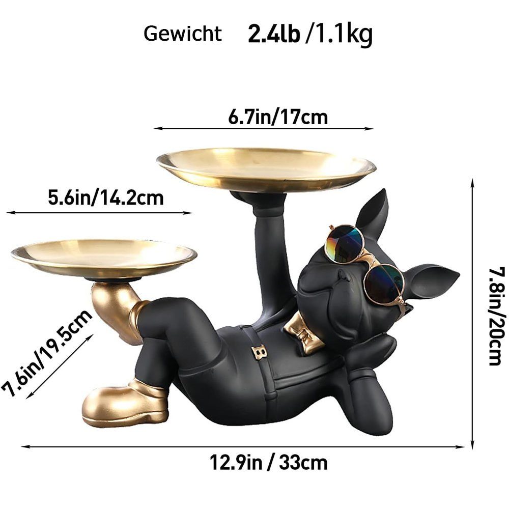 Sarfly Dekofigur Tierskulptur Hunde Skulptur Harz Deko Skulptur Desktop Ornament (1 St., 23.5x20x20cm (Schwarz), Bulldogge Tablett Deko Französische Bulldogge Dekofigur