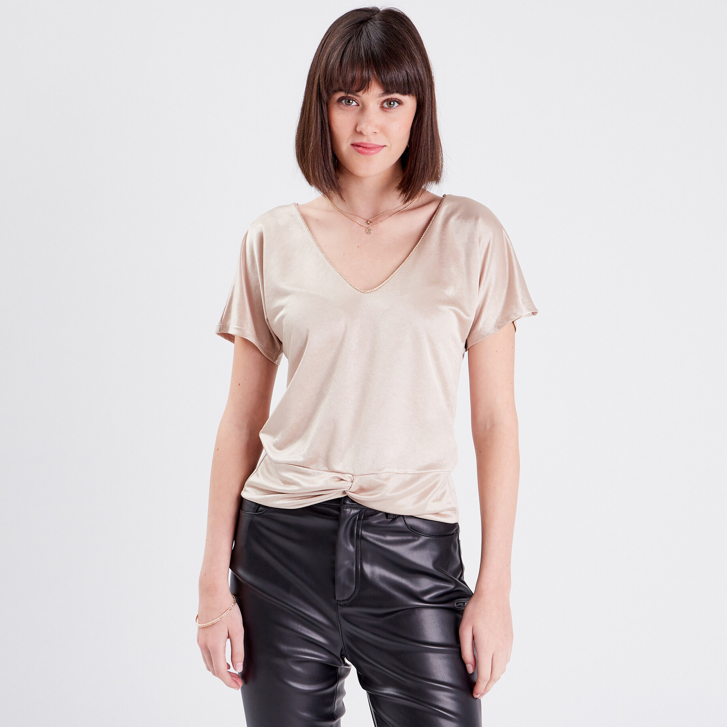 T-shirt manches courtes satiné couleur or femme | Cache Cache